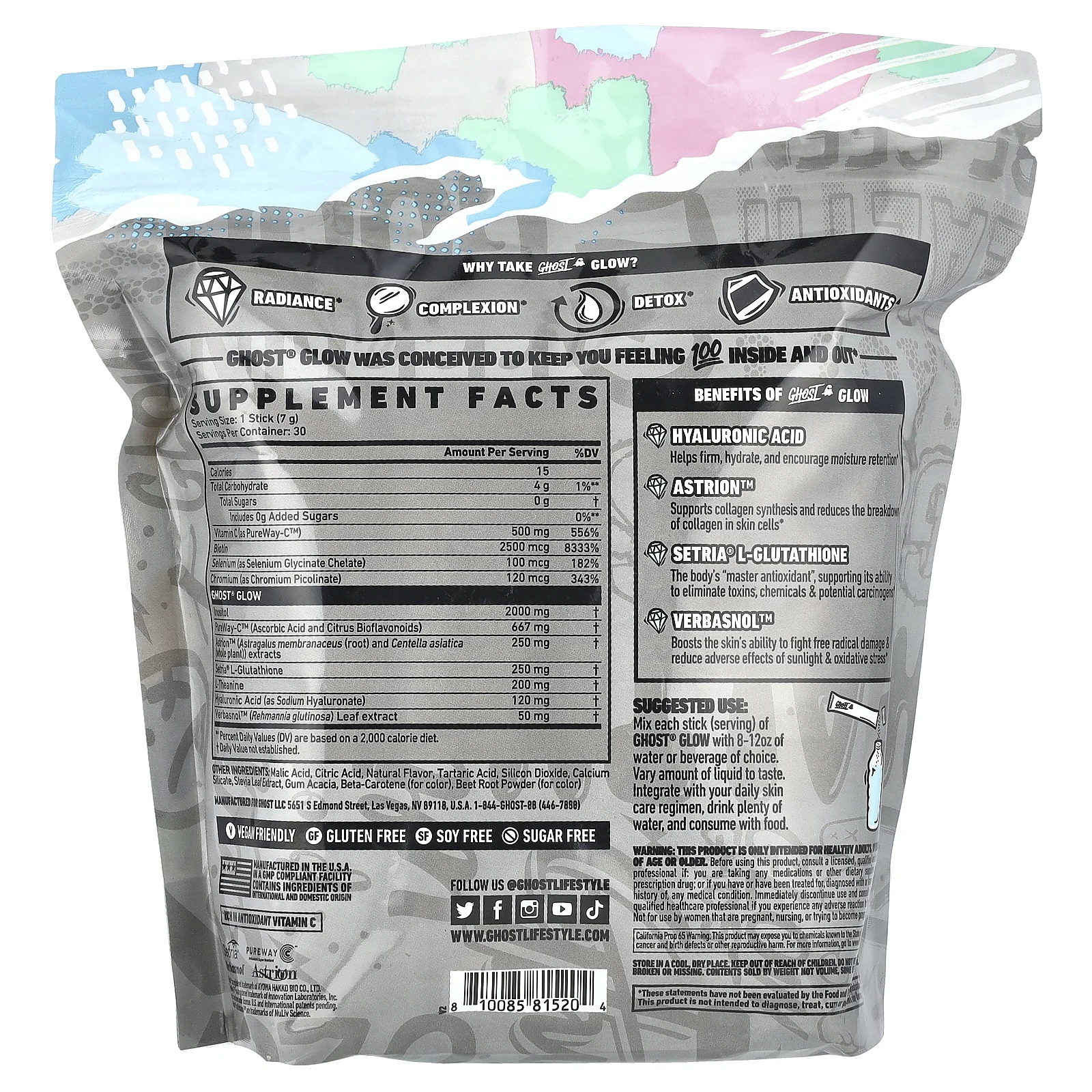 Ghost, Glow, манго и маргарита, 30 палочек по 7 г (0,25 унции)