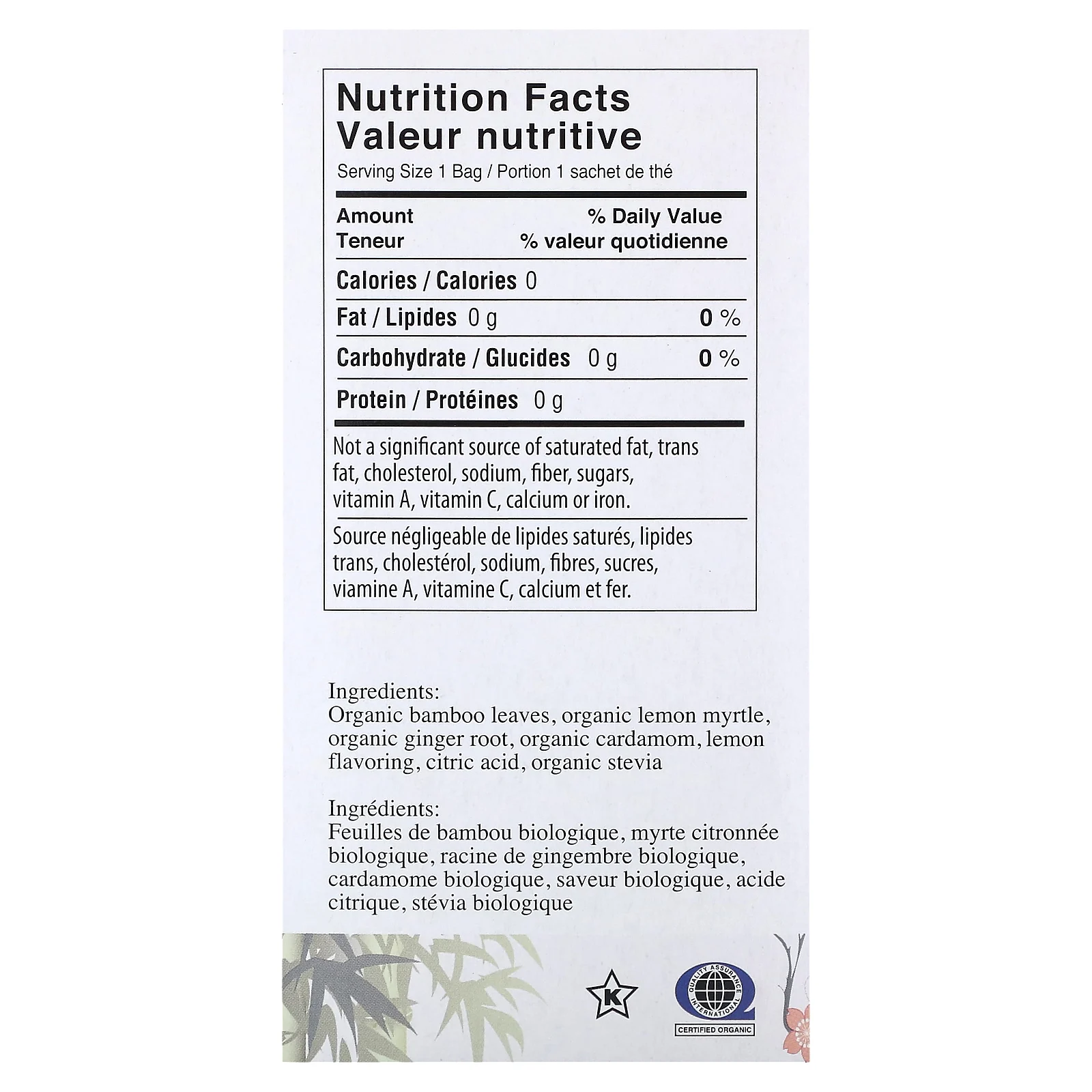 Uncle Lee's Tea, органический бамбуковый чай, лимон и имбирь, без кофеина, 18 чайных пакетиков, 28,8 г (1,02 унции)