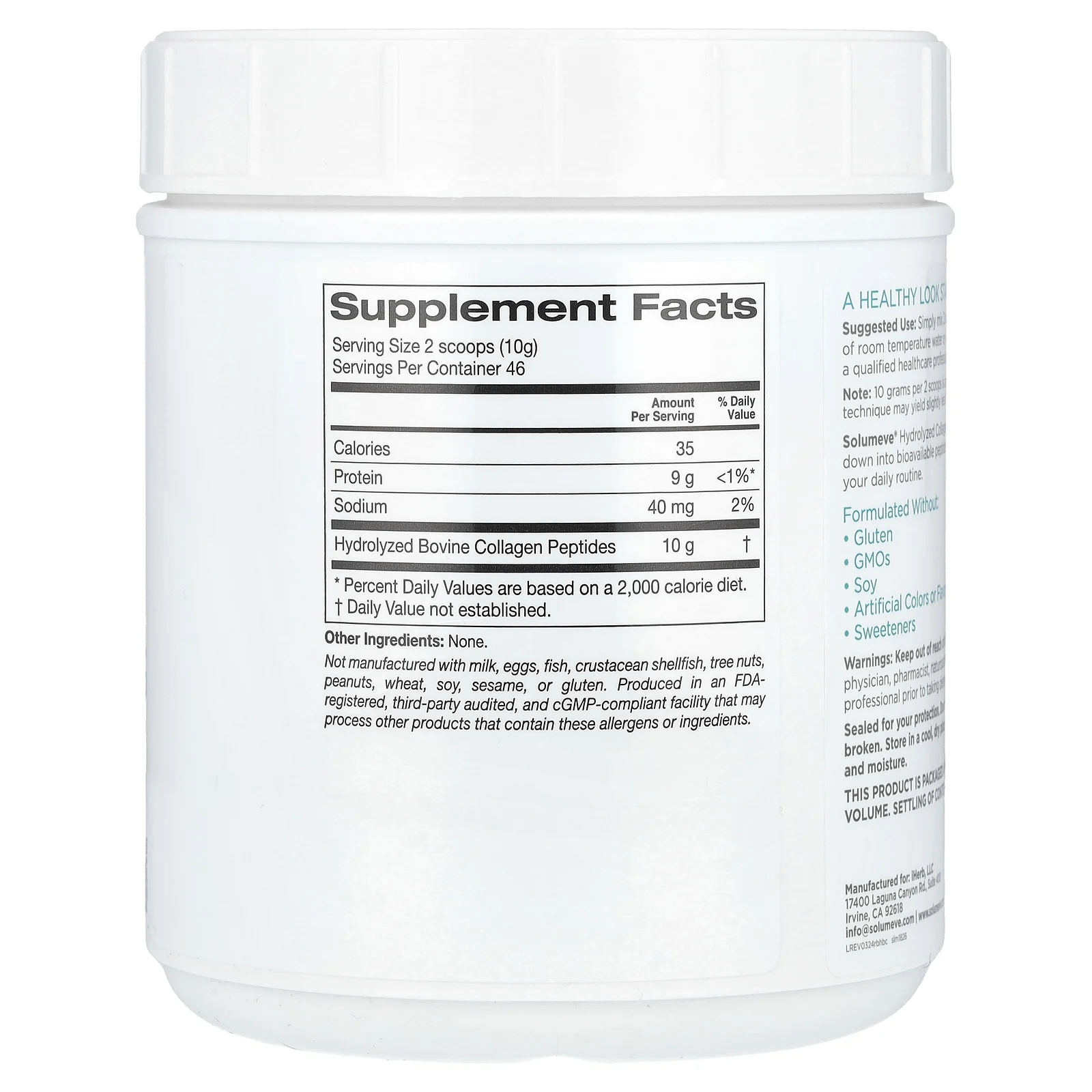 Solumeve, Radiant Beauty, пептиды гидролизованного коллагена, порошок с нейтральным вкусом, 460 г (16 унций, 1 фунт)