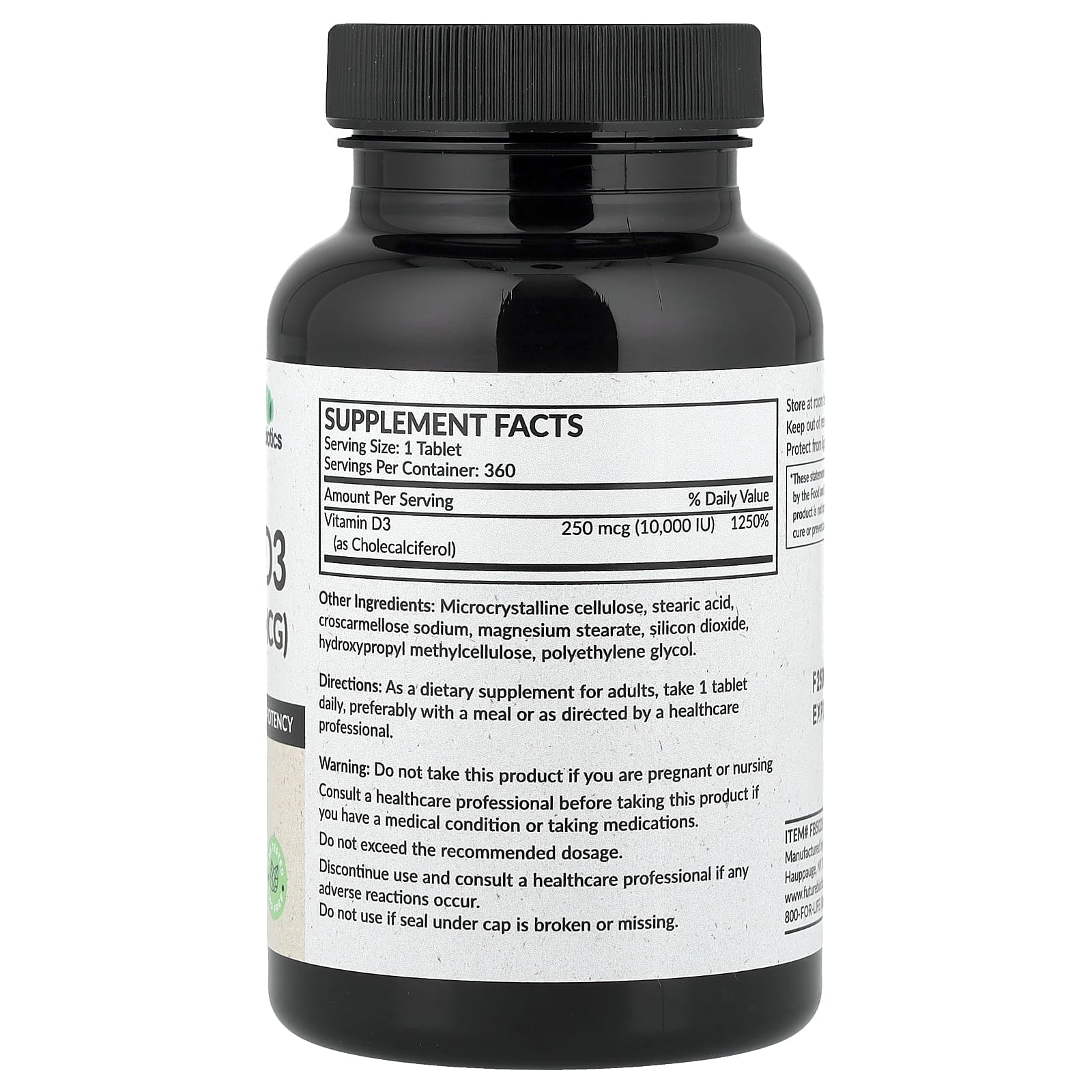 Futurebiotics, витамин D3, 250 мкг (10 000 МЕ), 360 таблеток