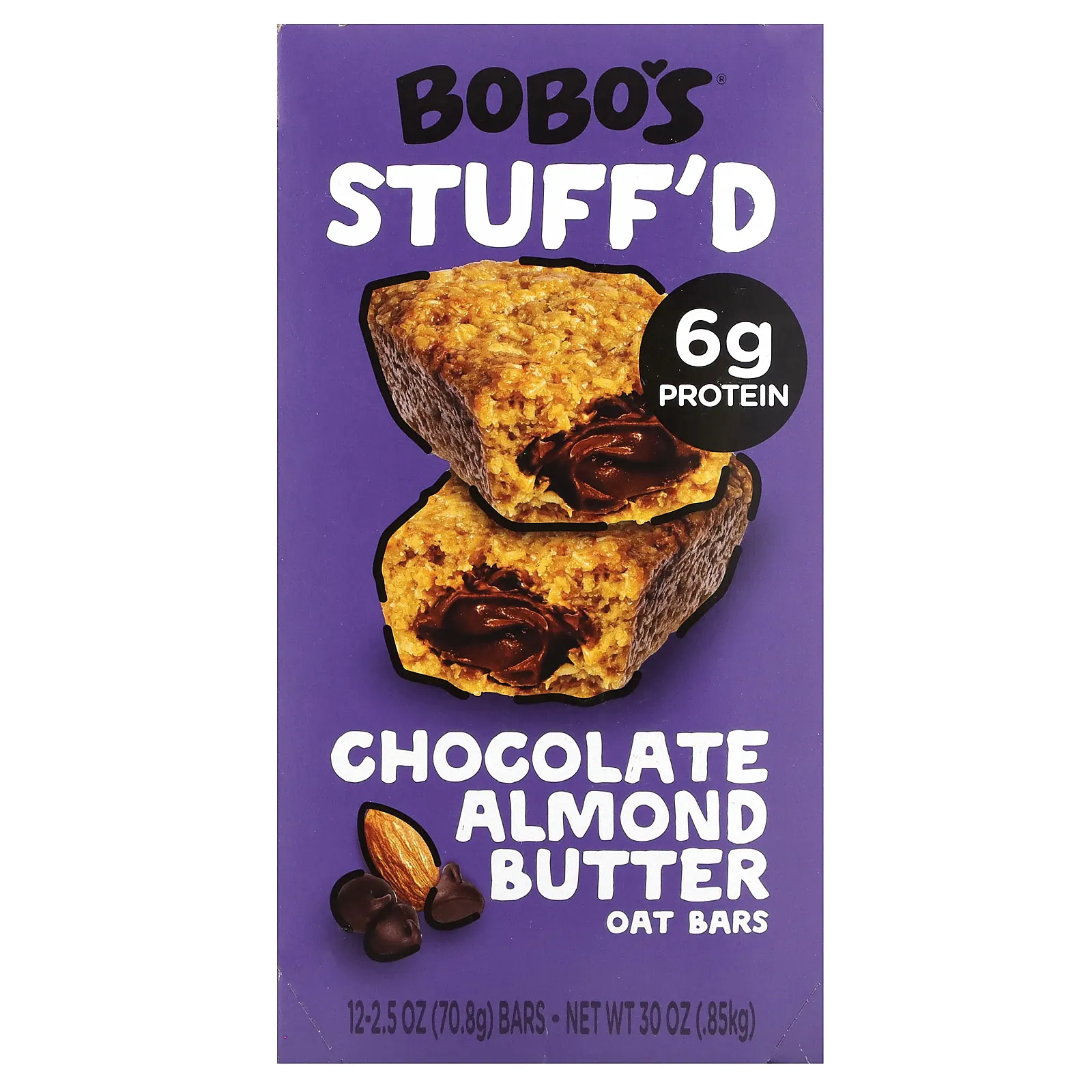 Bobo's Oat Bars, Овсяные батончики с начинкой, шоколадно-миндальная паста, 12 батончиков по 70,8 г (2,5 унции)