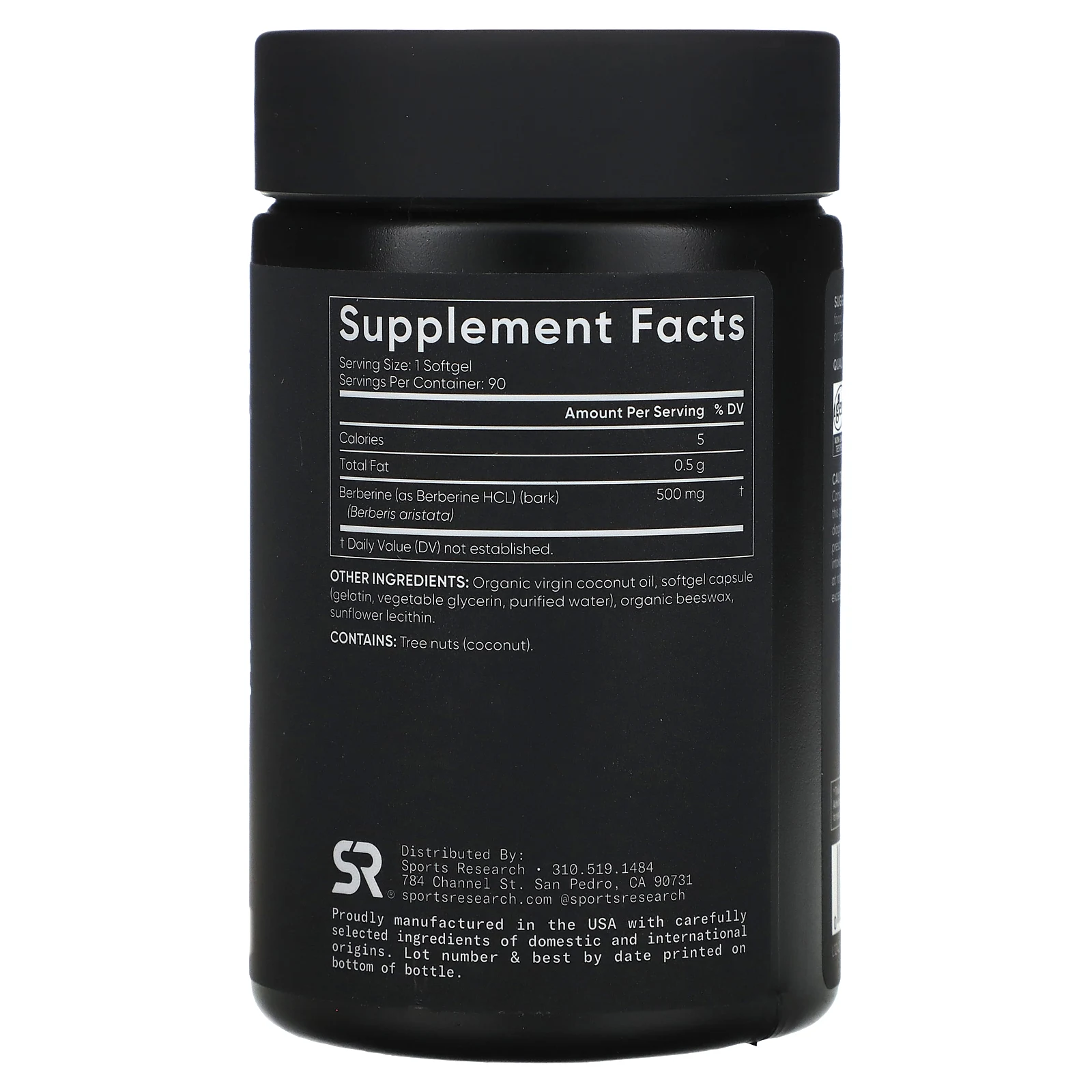 Sports Research, берберин с кокосовым маслом, 500 мг, 90 капсул
