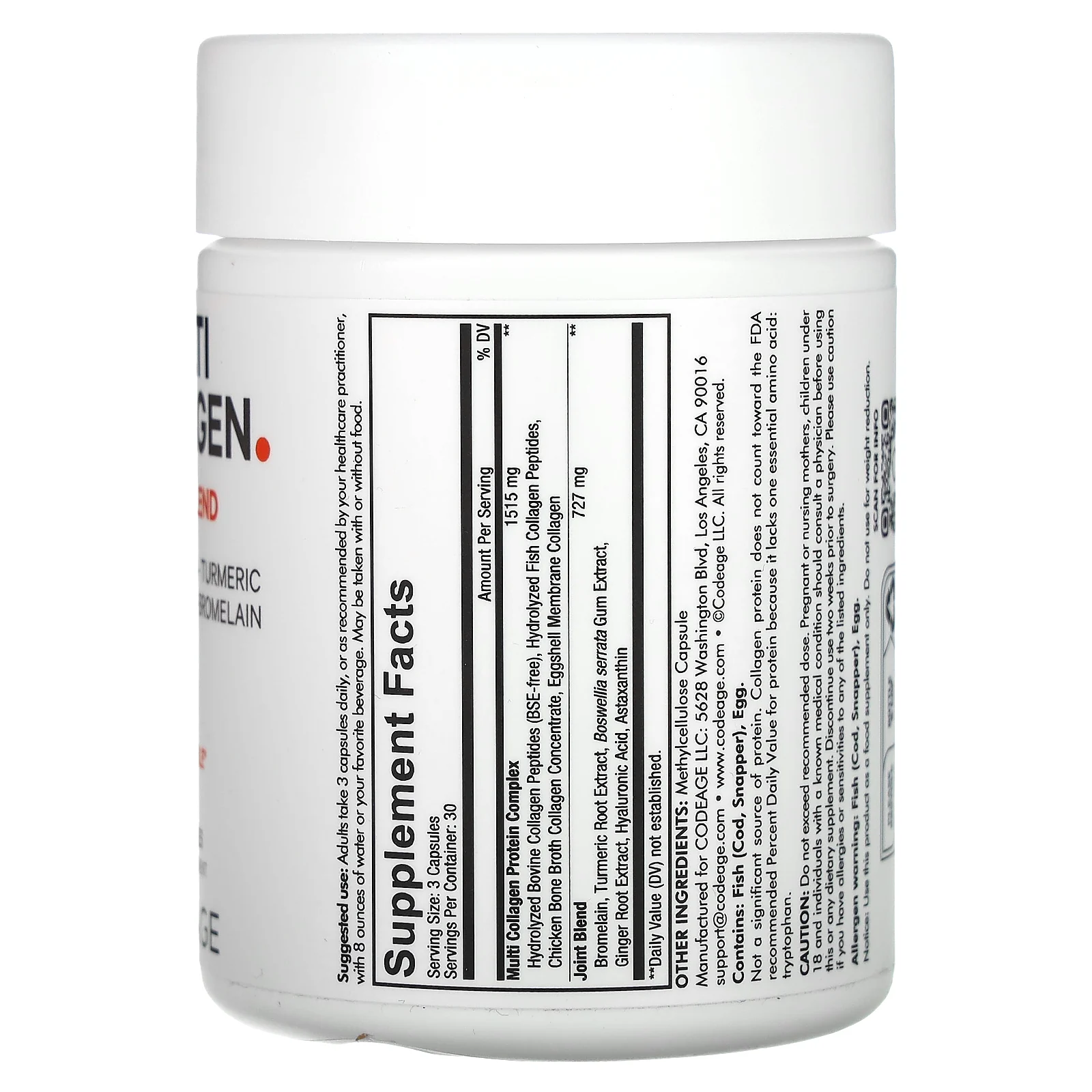 Codeage, смесь с коллагеном и суставами, 90 капсул