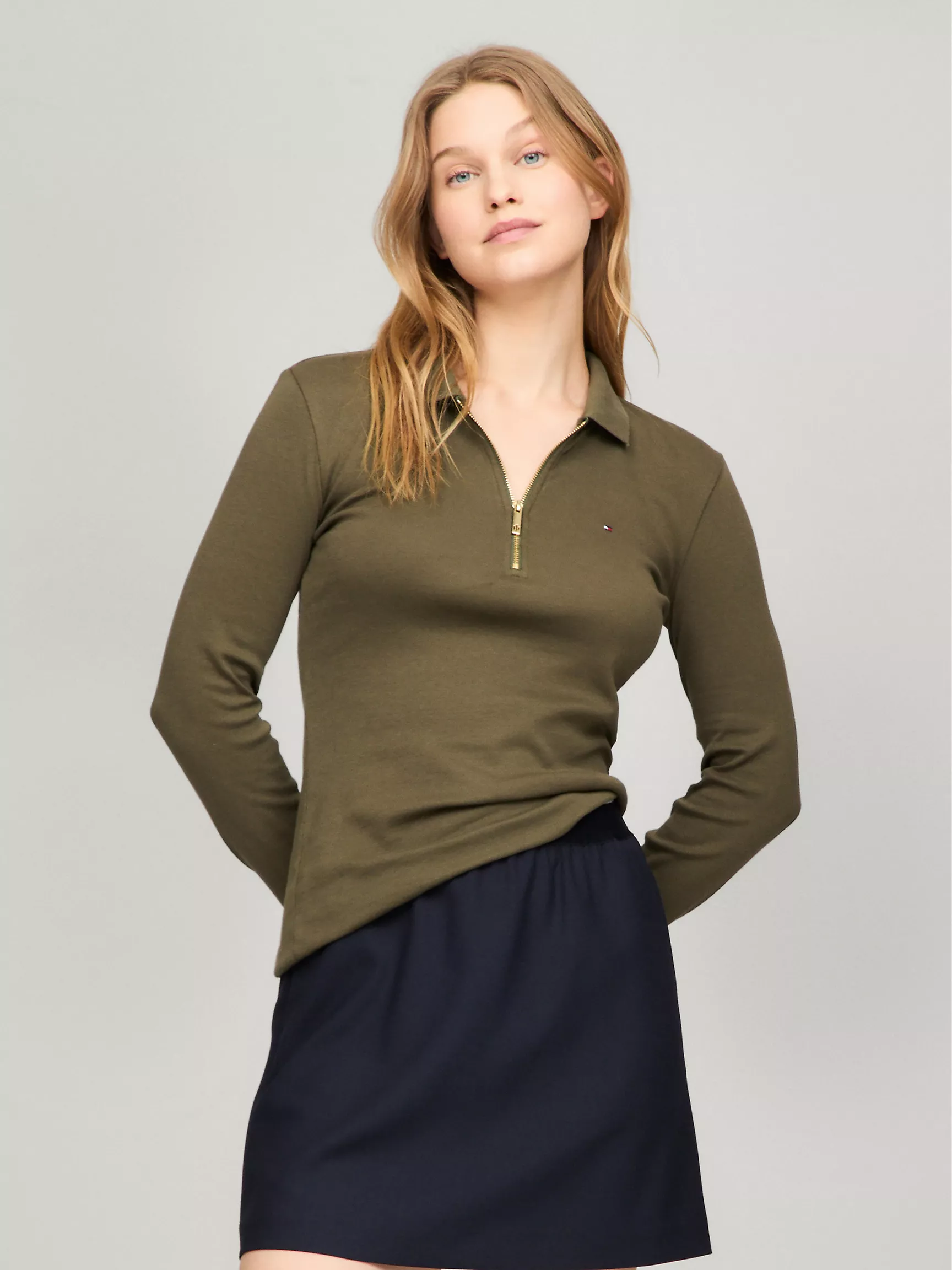 Женское поло Tommy Hilfiger, Приталенное поло с длинными рукавами и молнией
