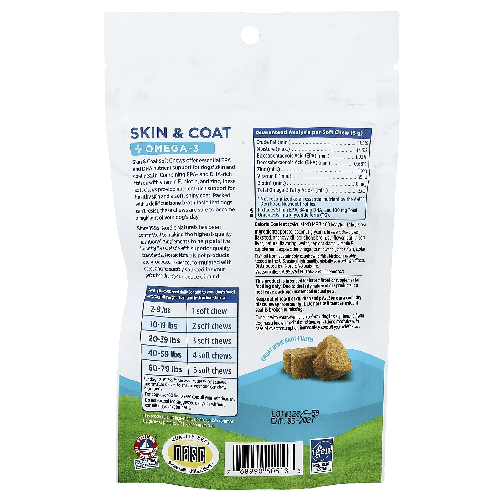 Nordic Naturals, омега-3 для кожи и шерсти, для собак, костный бульон, 30 жевательных таблеток, 150 г (5,29 унции)