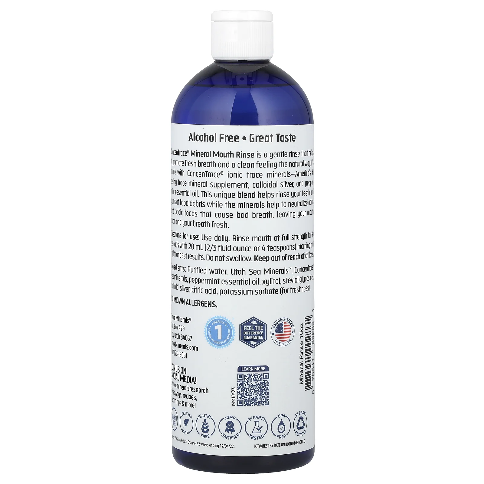 Trace Minerals ®, минеральный ополаскиватель для полости рта ConcenTrace, мята, 473 мл (16 жидк. унций)