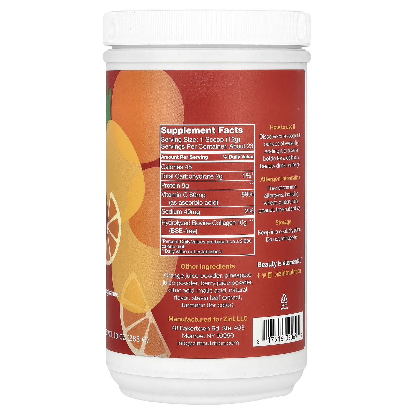 Zint, Sweet Collagen, ананас и апельсин, 283 г (10 унций)