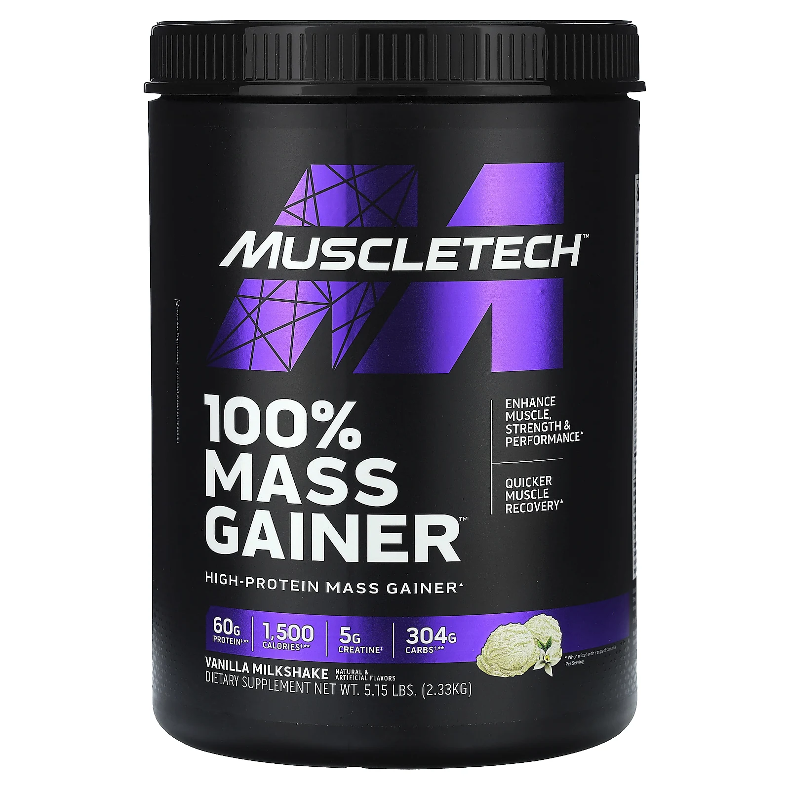 MuscleTech, 100% Mass Gainer, ванильный молочный коктейль, 2,33 кг (5,15 фунта)