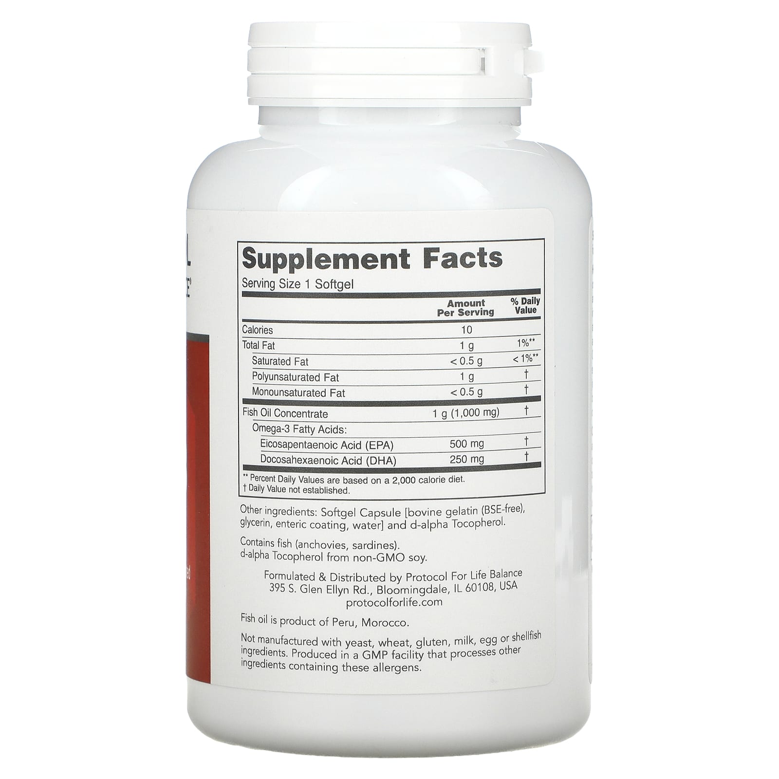 Protocol for Life Balance, Очищенная на молекулярной основе омега-3, 500 ЭПК / 250 ДГК, 180 мягких таблеток