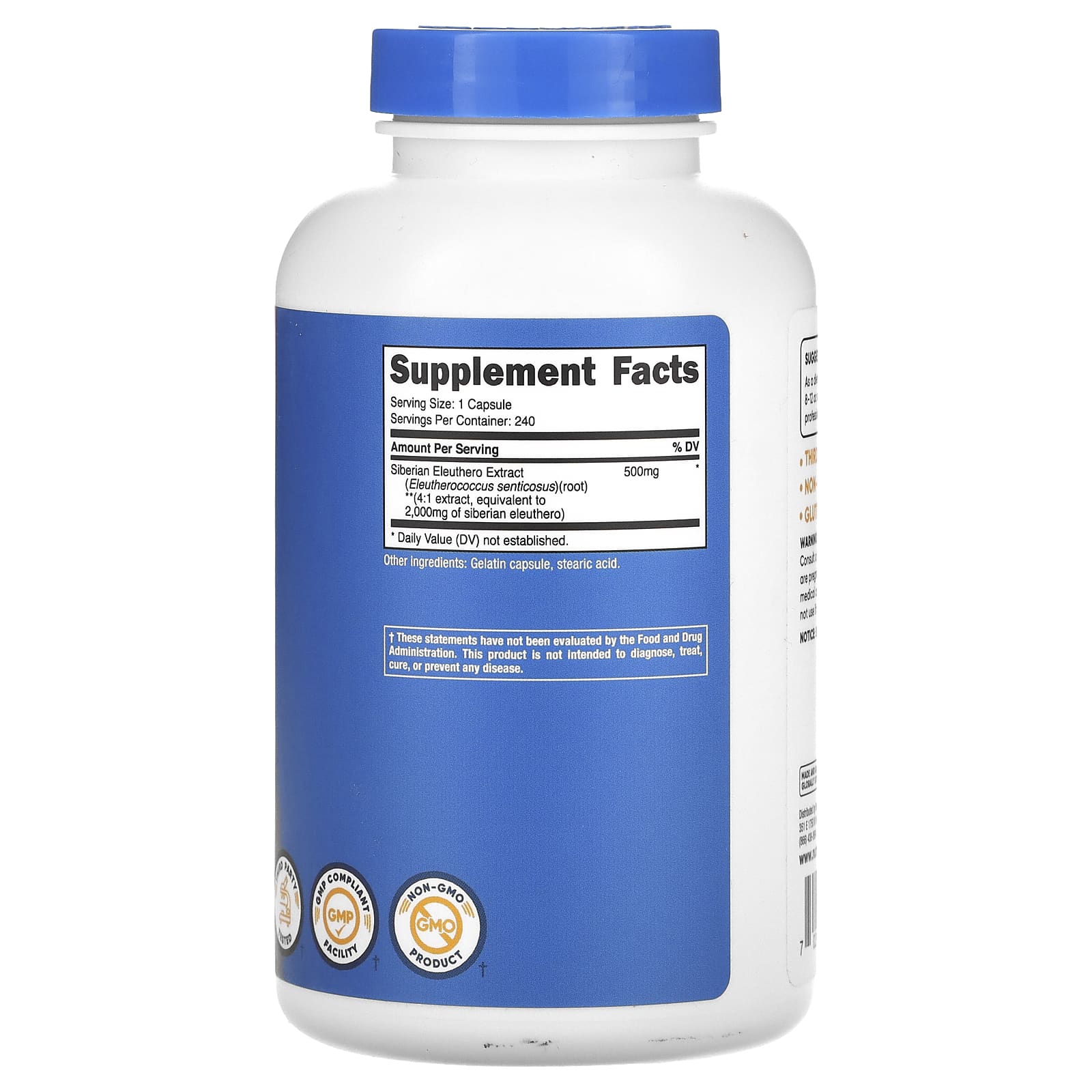 Nutricost, сибирский элеутерококк, 2000 мг, 240 капсул