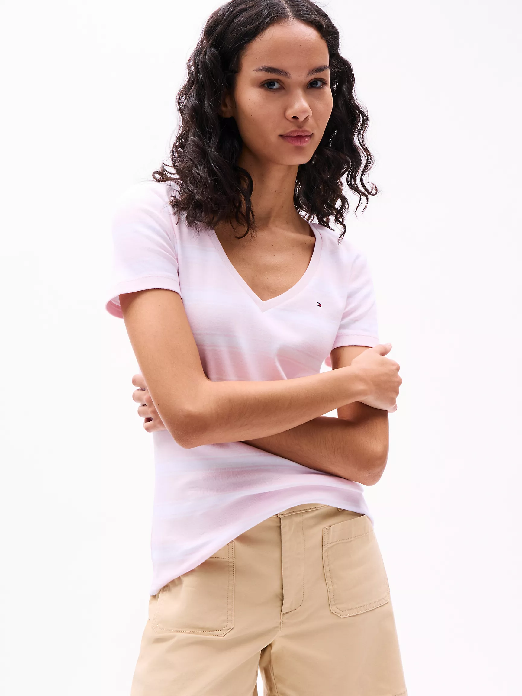 Женская футболка Tommy Hilfiger, Любимая футболка с V-образным вырезом и полосками