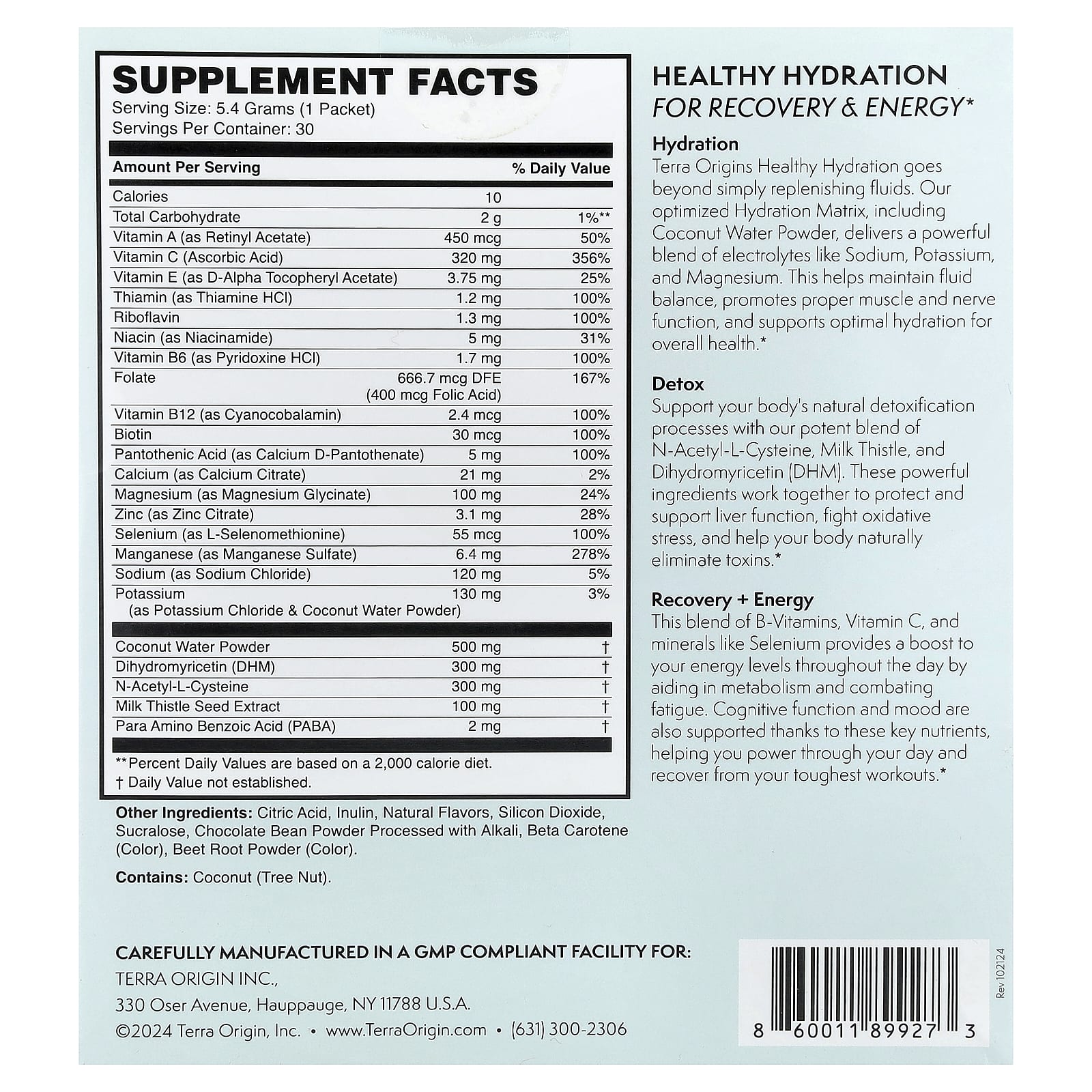 Terra Origin, Healthy Hydration +, чай со льдом из половины и половины лимонада, 30 пакетиков по 5,4 г (0,19 унции)