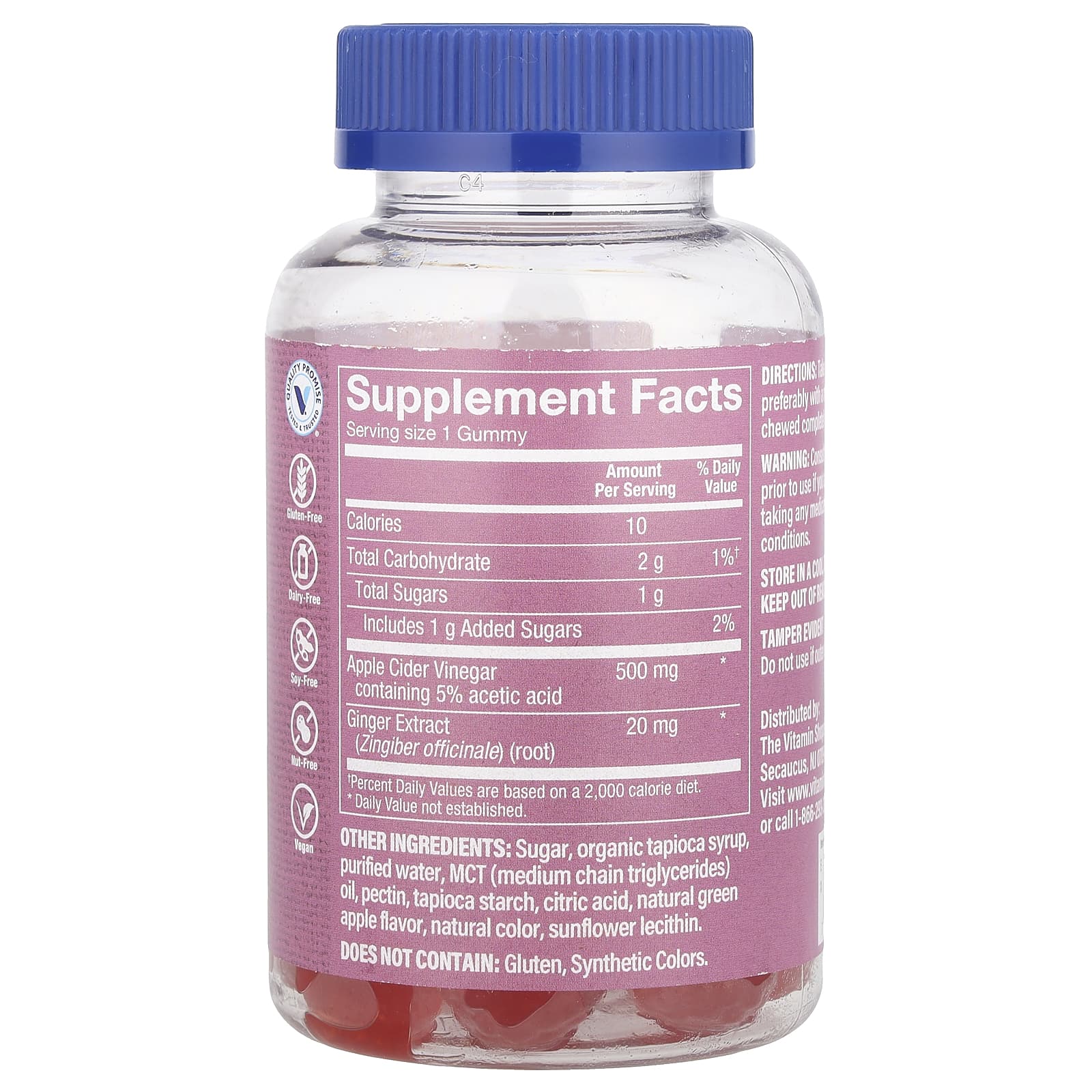 The Vitamin Shoppe, Жевательные мармеладки с яблочным уксусом, яблоко, 60 шт.