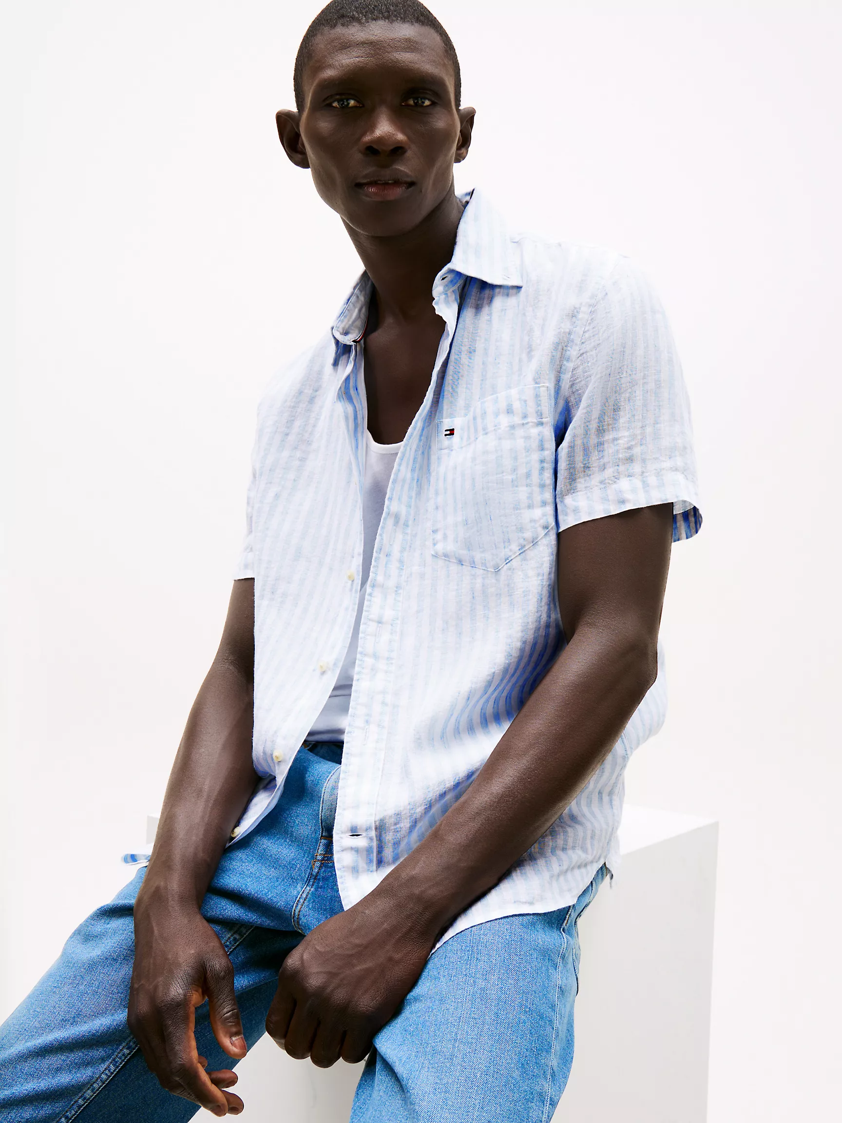 Мужская рубашка Tommy Hilfiger, Стандартная рубашка в полоску из окрашенного льна