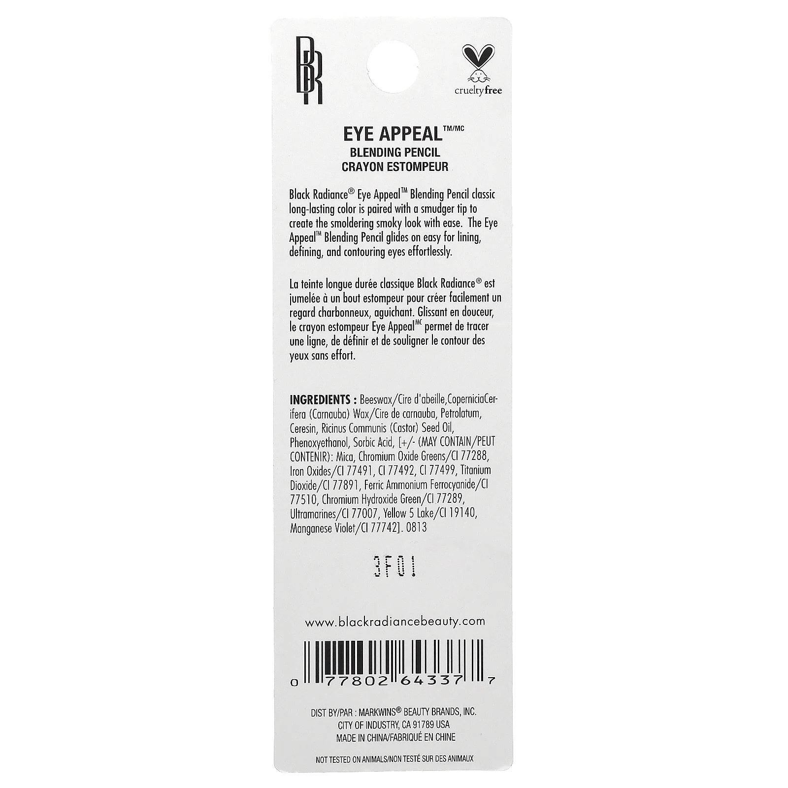 Black Radiance, Eye Appeal, карандаш для растушевки, CA6525 Kohl, черный, 0,94 г (0,033 унции)