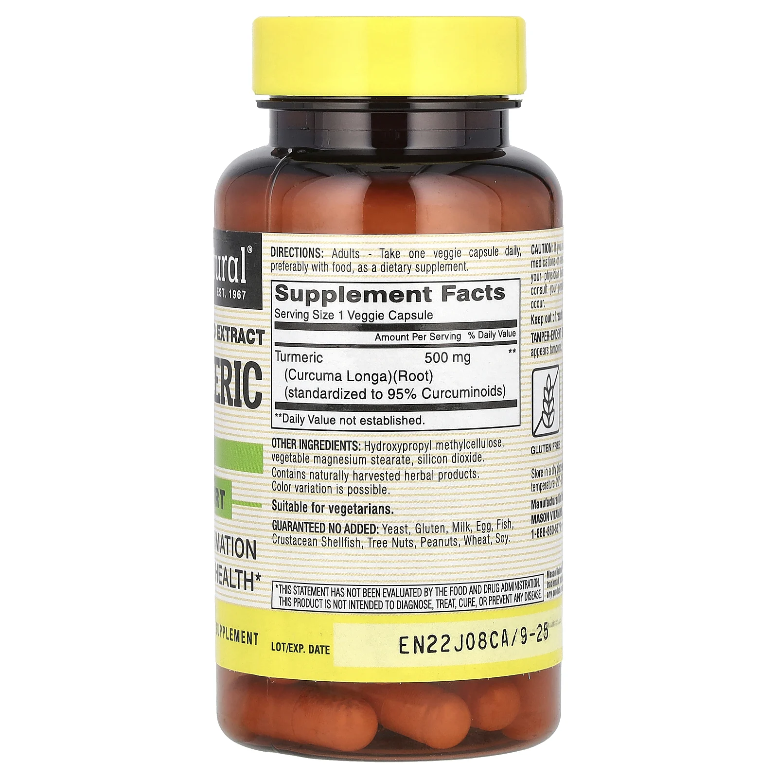 Mason Natural, Стандартизированный экстракт куркумы, 60 растительных капсул