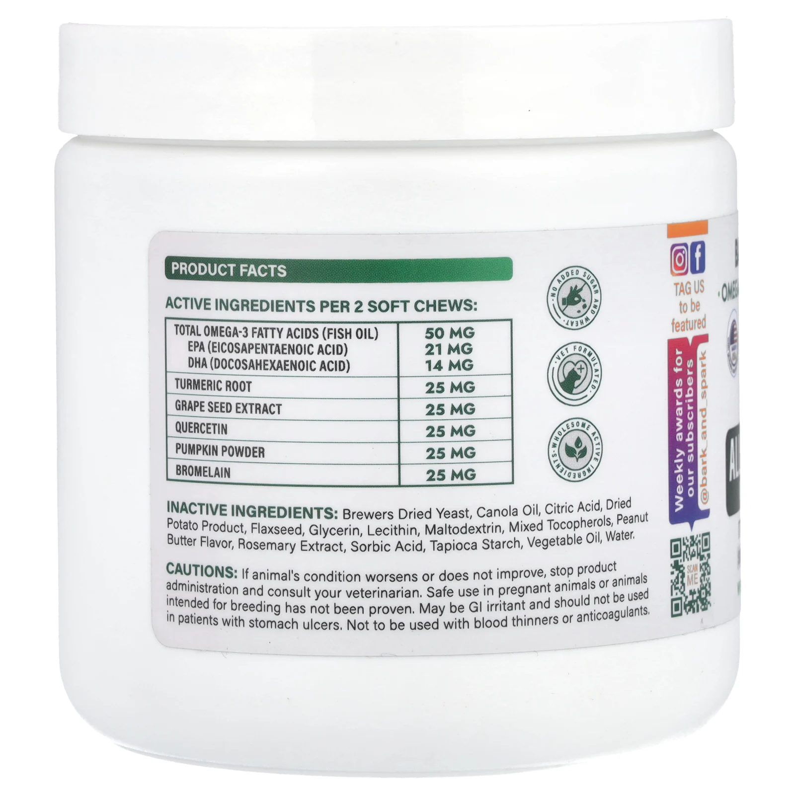 Bark&Spark, Allergy Relief Immune Chews, для снятия зуда кожи, для собак, арахисовая паста, 120 жевательных таблеток, 264 г (9,3 унции)