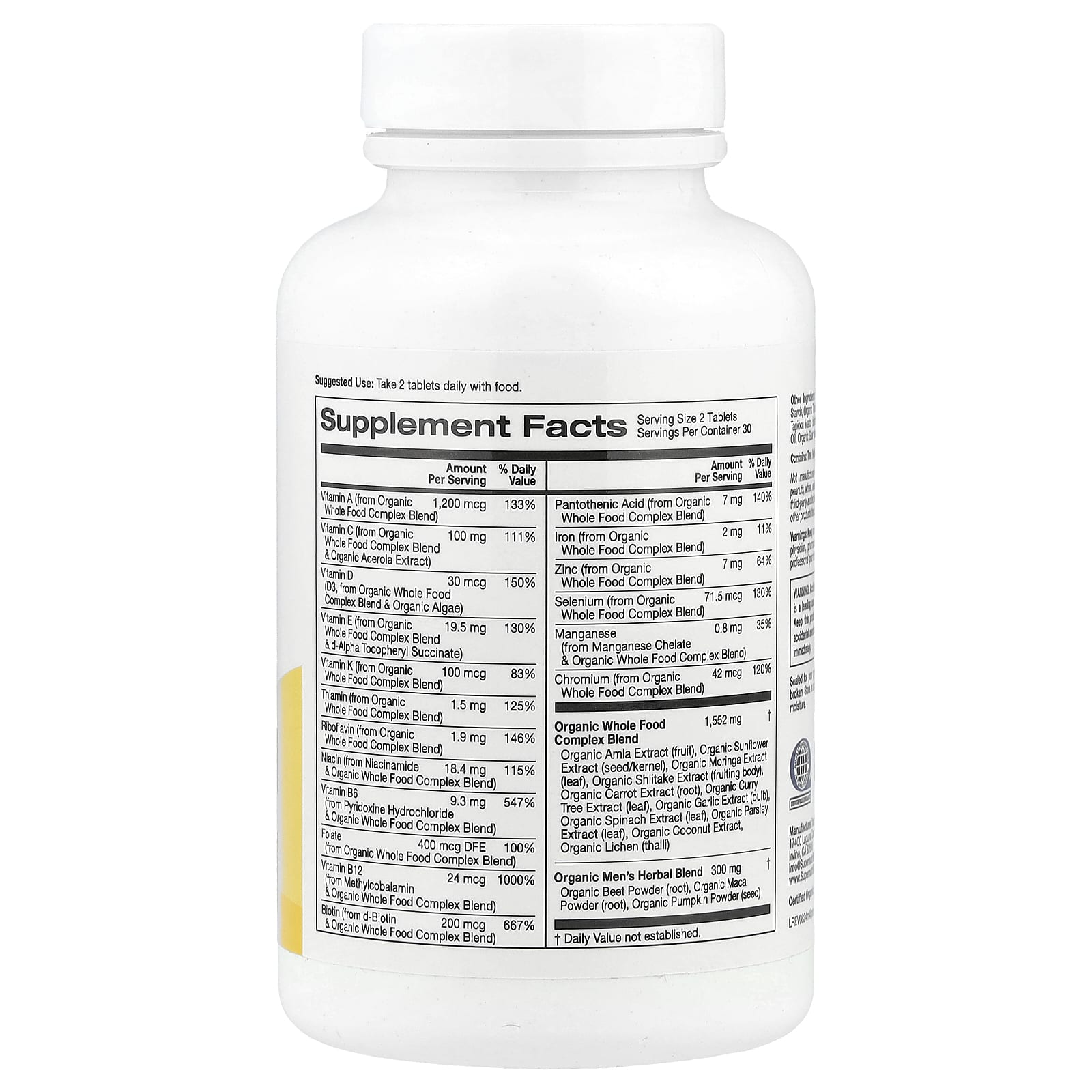 Super Nutrition, мультивитамины из органических цельных продуктов для мужчин старше 40 лет, 60 таблеток