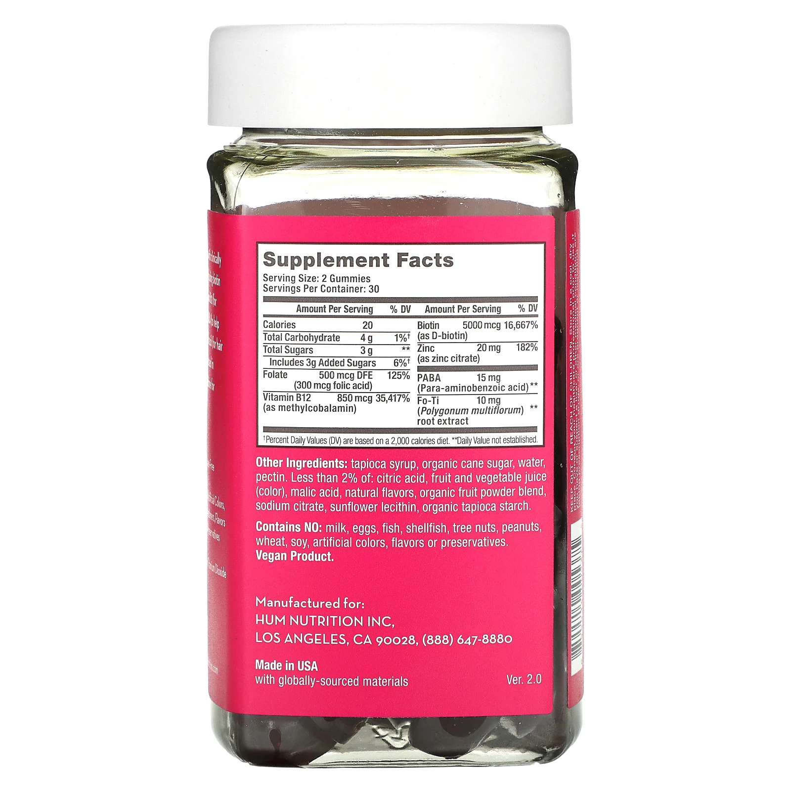 HUM Nutrition, жевательные таблетки для укрепления волос, со вкусом клубники, 60 веганских жевательных таблеток