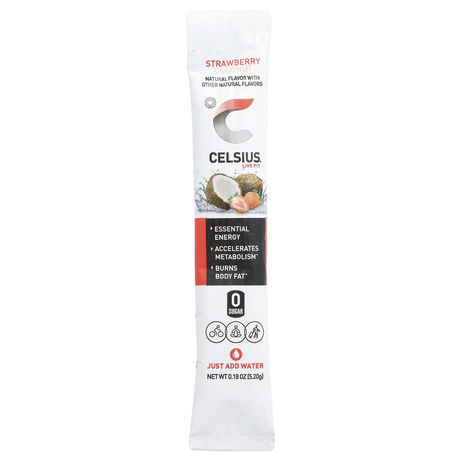 Celsius, Live Fit, клубника и кокос, 14 упаковок, по 5,2 г (0,18 унции)