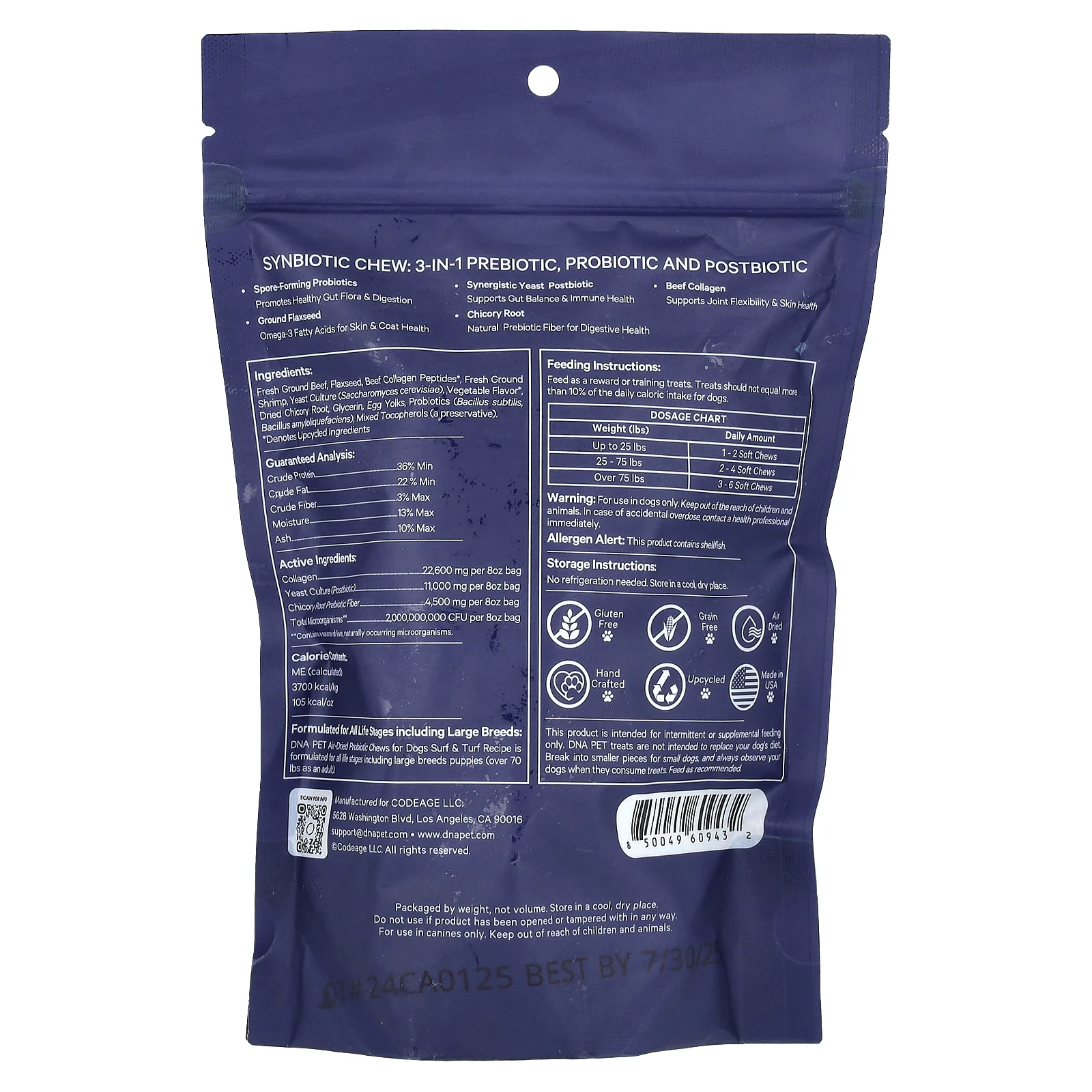 Codeage, DNA Pet, жевательные таблетки с синбиотиком, для собак, 100 жевательных таблеток, 227 г (8 унций)