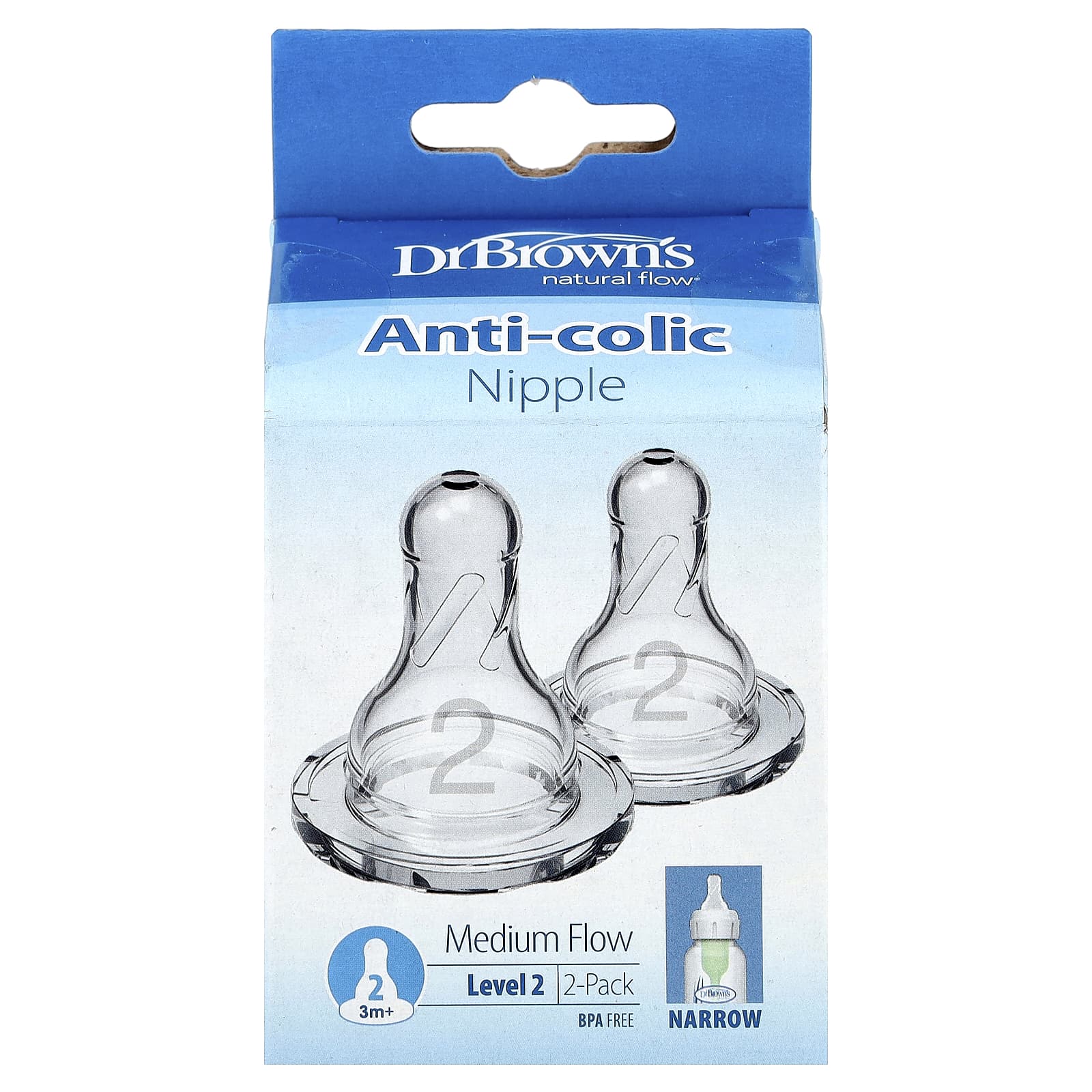 Dr. Brown's, Natural Flow®, соска против колик, для детей от 3 месяцев, средний поток, 2 шт. в упаковке