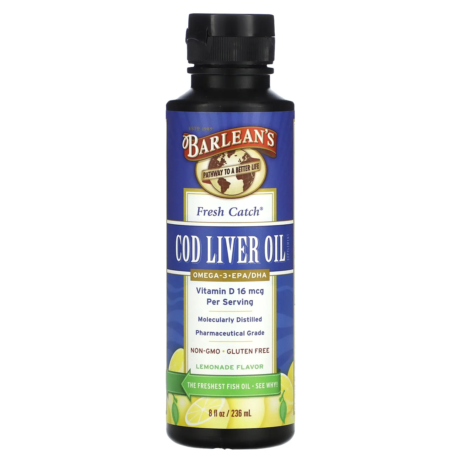 Barlean's, Fresh Catch, жир печени трески, омега-3 ЭПК / ДГК, лимонад, 236 мл (8 жидк. Унций)
