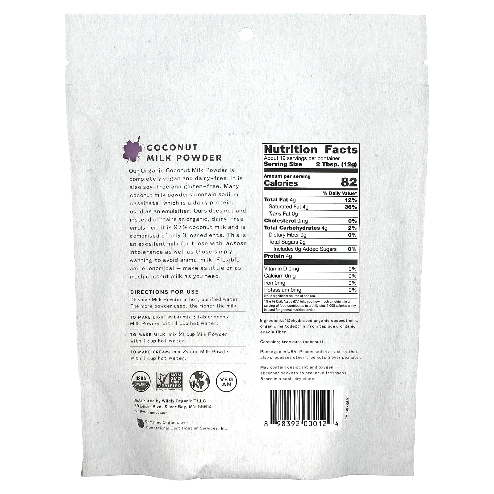 Wildly Organic, сухое кокосовое молоко, 227 г (8 унций)