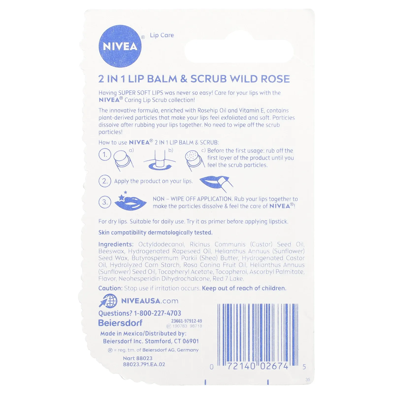 Nivea, Бальзам и скраб 2 в 1, шиповник, 4,8 г (0,17 унции)