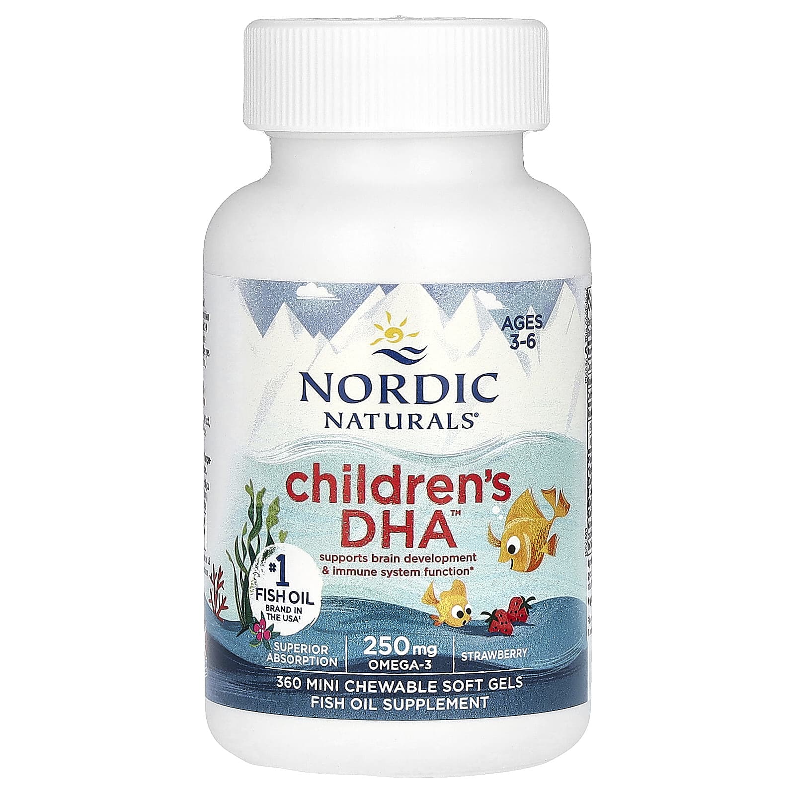 Nordic Naturals, ДГК для детей, для детей от 3 до 6 лет, со вкусом клубники, 360 жевательных мини-капсул