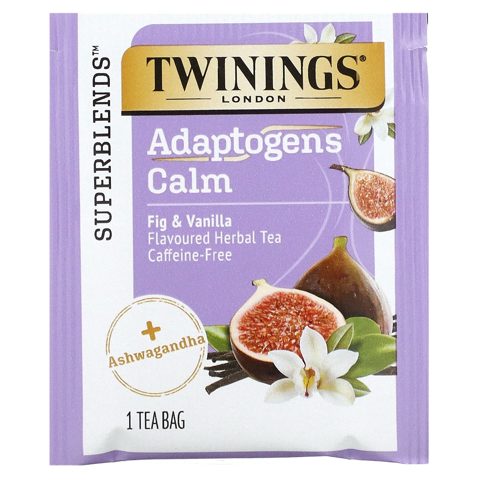 Twinings, Calm, адаптогены, травяной чай со вкусом инжира и ванили, без кофеина, 18 чайных пакетиков, 36 г (1,27 унции)