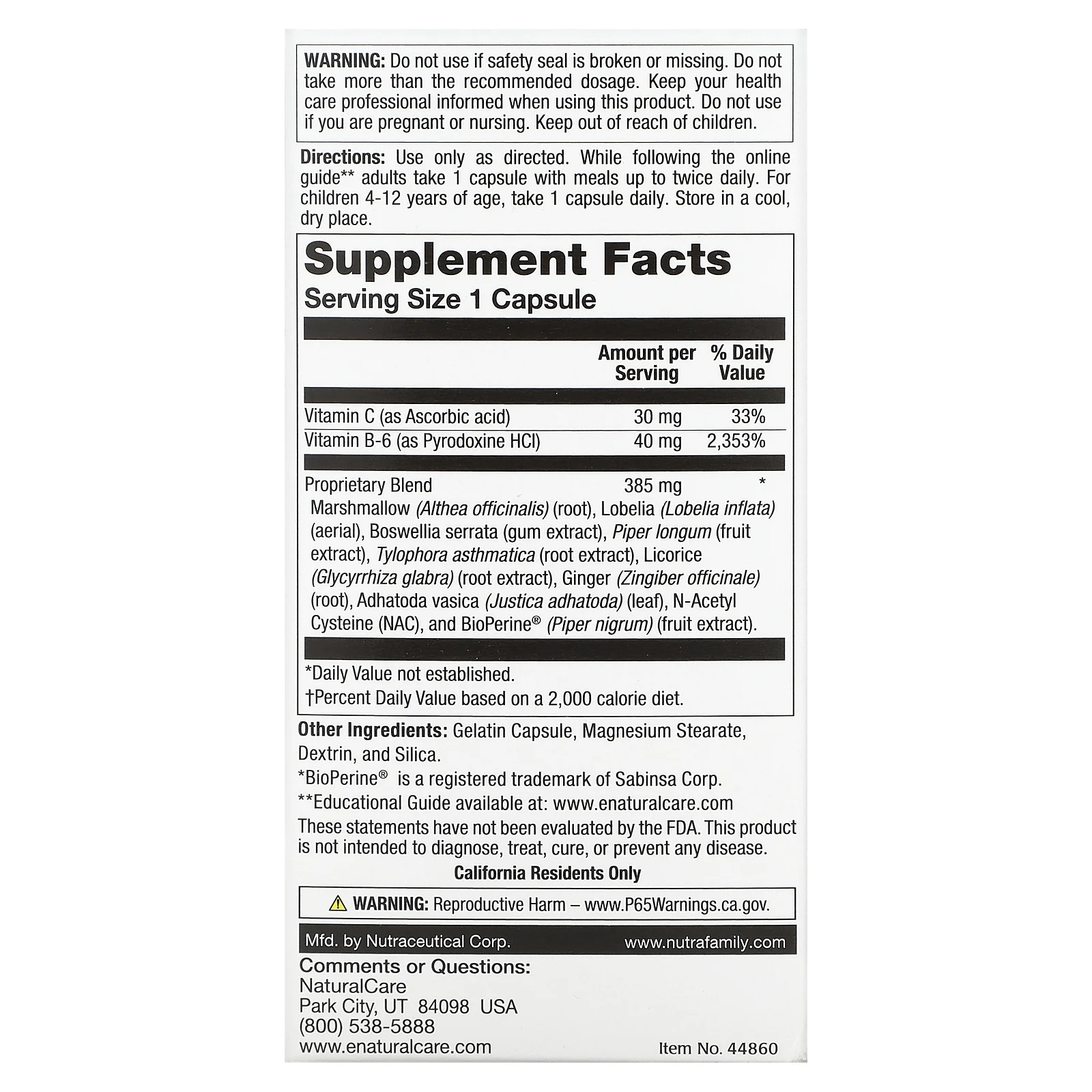 NaturalCare, Lung-Saver`` 60 капсул