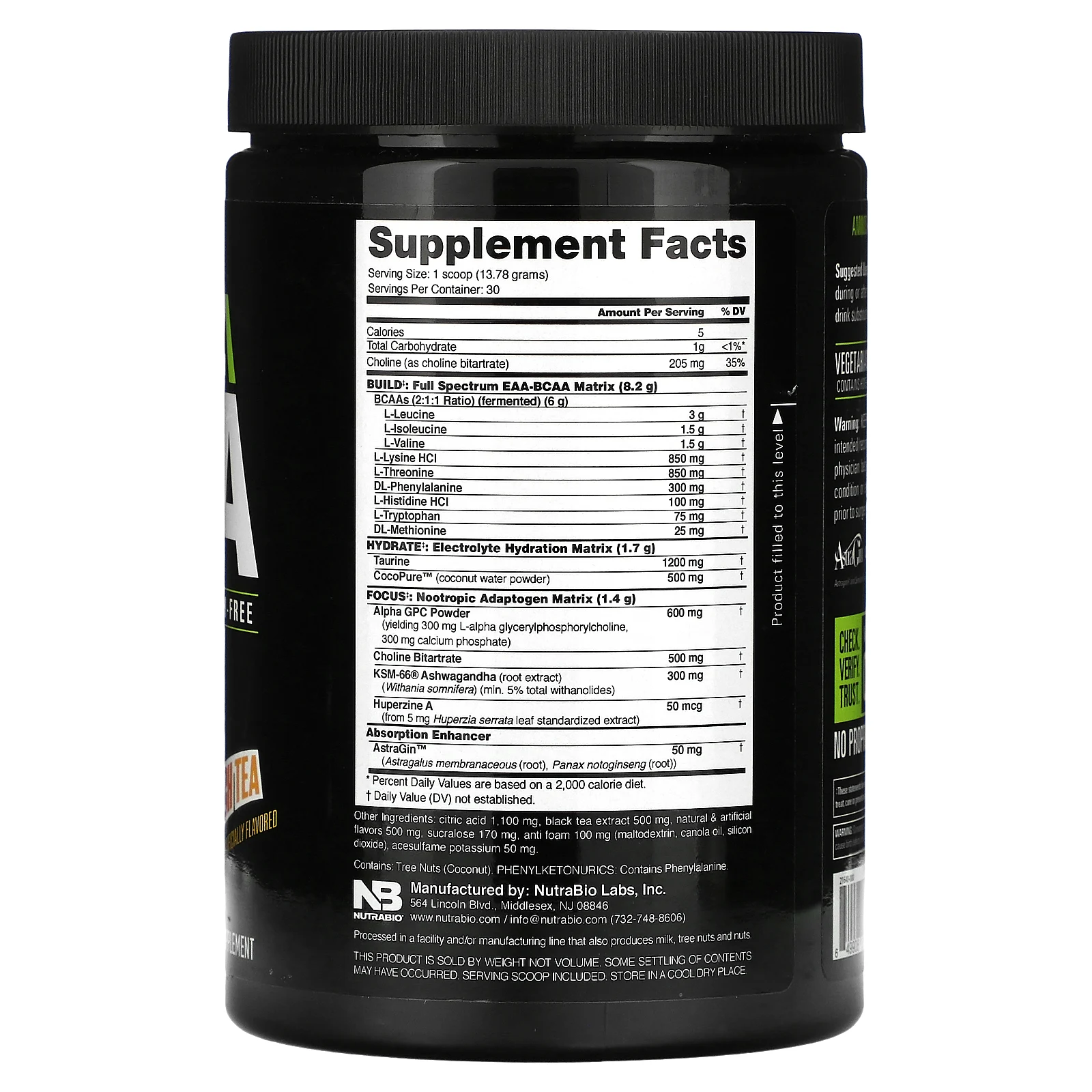 NutraBio, Alpha EAA, персиковый чай, 413 г (0,91 фунта)