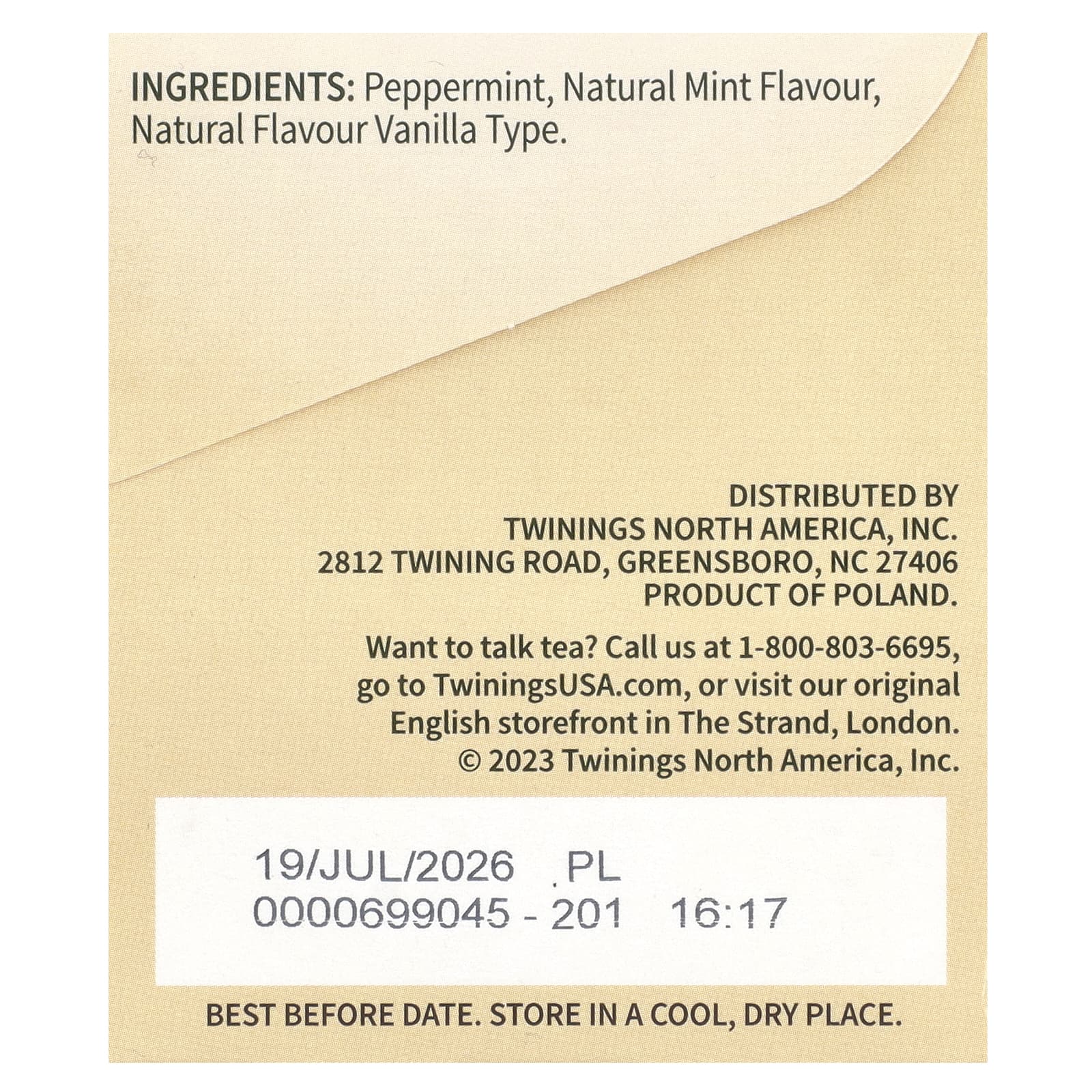 Twinings, Ароматизированный травяной чай, перечная мята и сливочная ваниль, без кофеина, 20 чайных пакетиков, 40 г (1,41 унции)