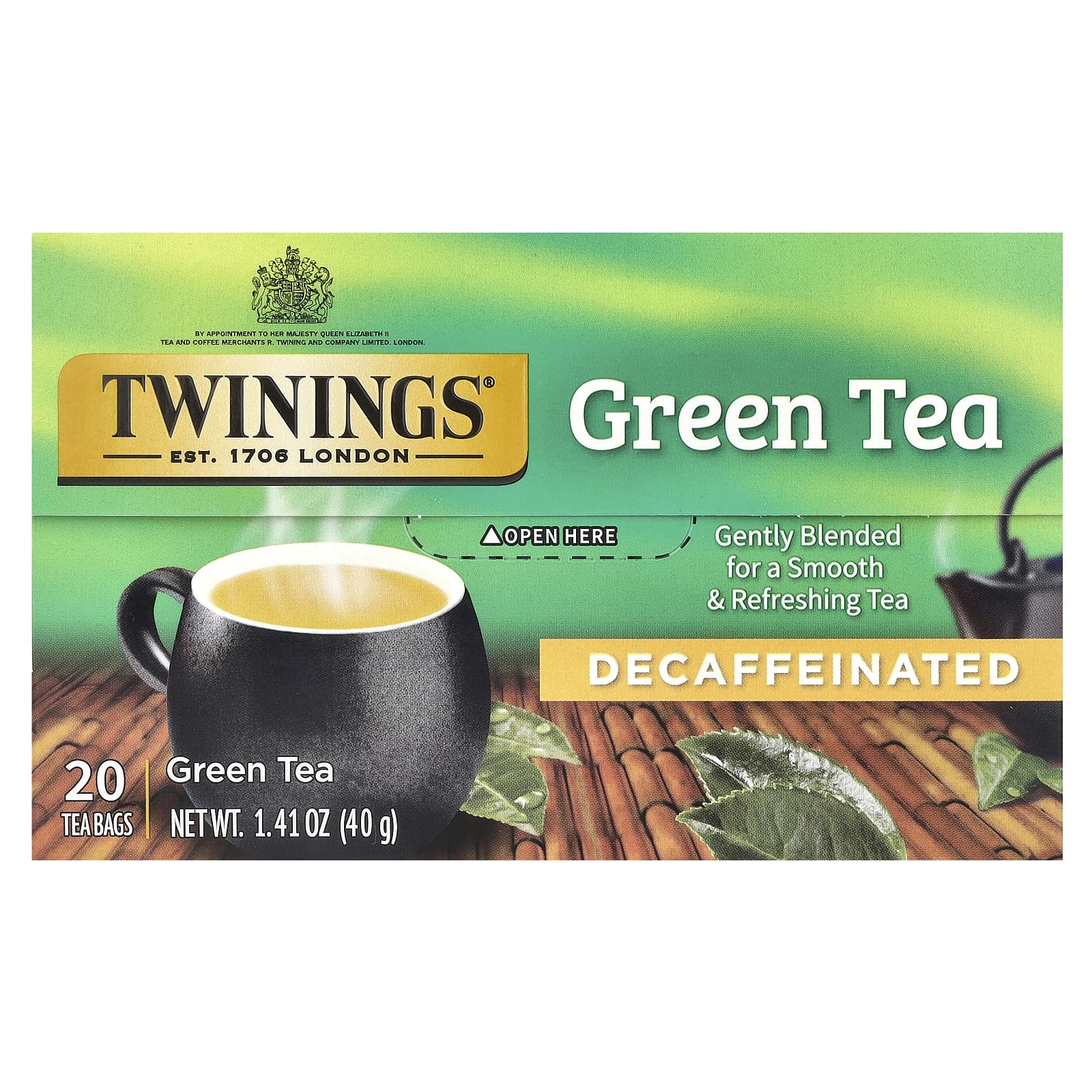 Twinings, зелёный чай, без кофеина, 20 чайных пакетиков, 40 г (1,41 унции)