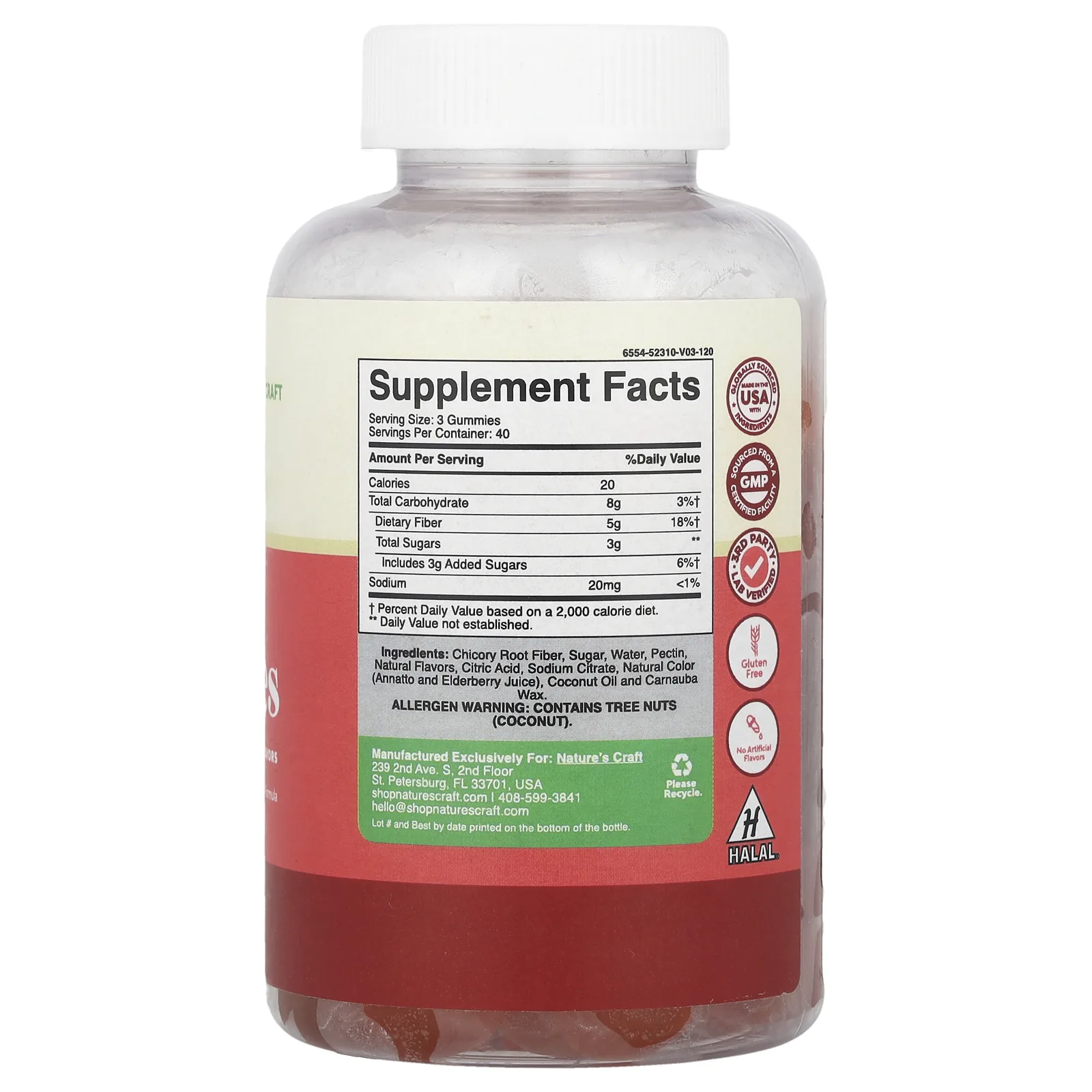 Nature's Craft, Жевательные мармеладки с клетчаткой, апельсин и ягодное ассорти, 120 жевательных таблеток