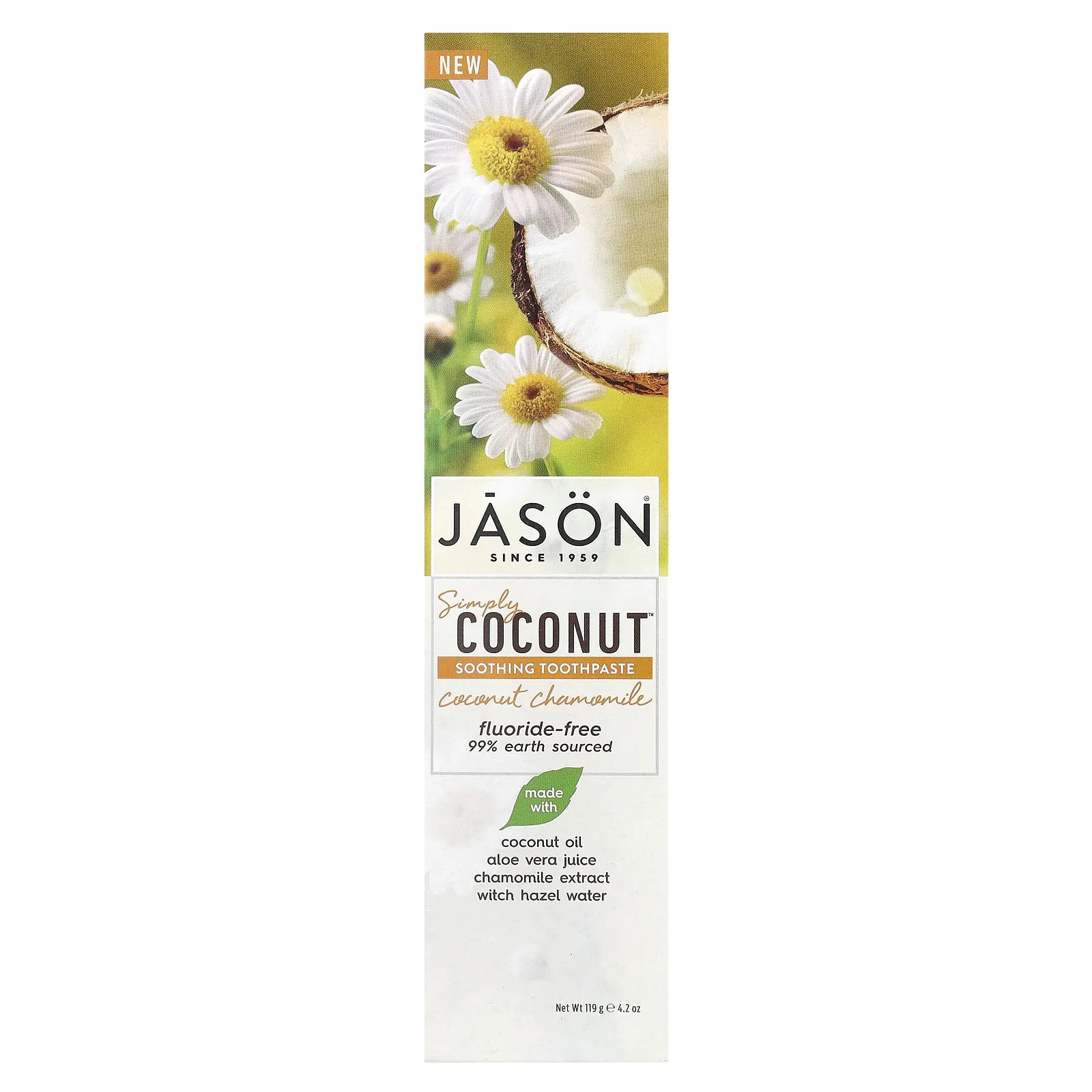 Jason Natural, Simply Coconut, успокаивающая зубная паста, кокосовая ромашка, 119 г (4,2 унции)