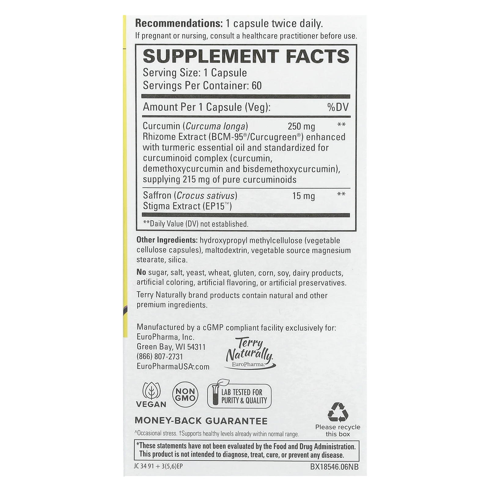 Terry Naturally, Saffron Life + куркумин`` 60 капсул