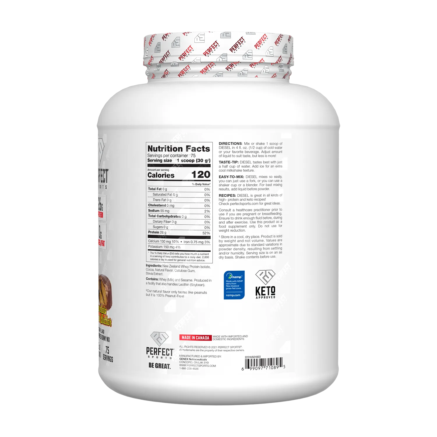 PERFECT Sports, Diet, новозеландский сывороточный изолят, шоколад и арахисовое масло, 2,27 кг (5 фунтов)