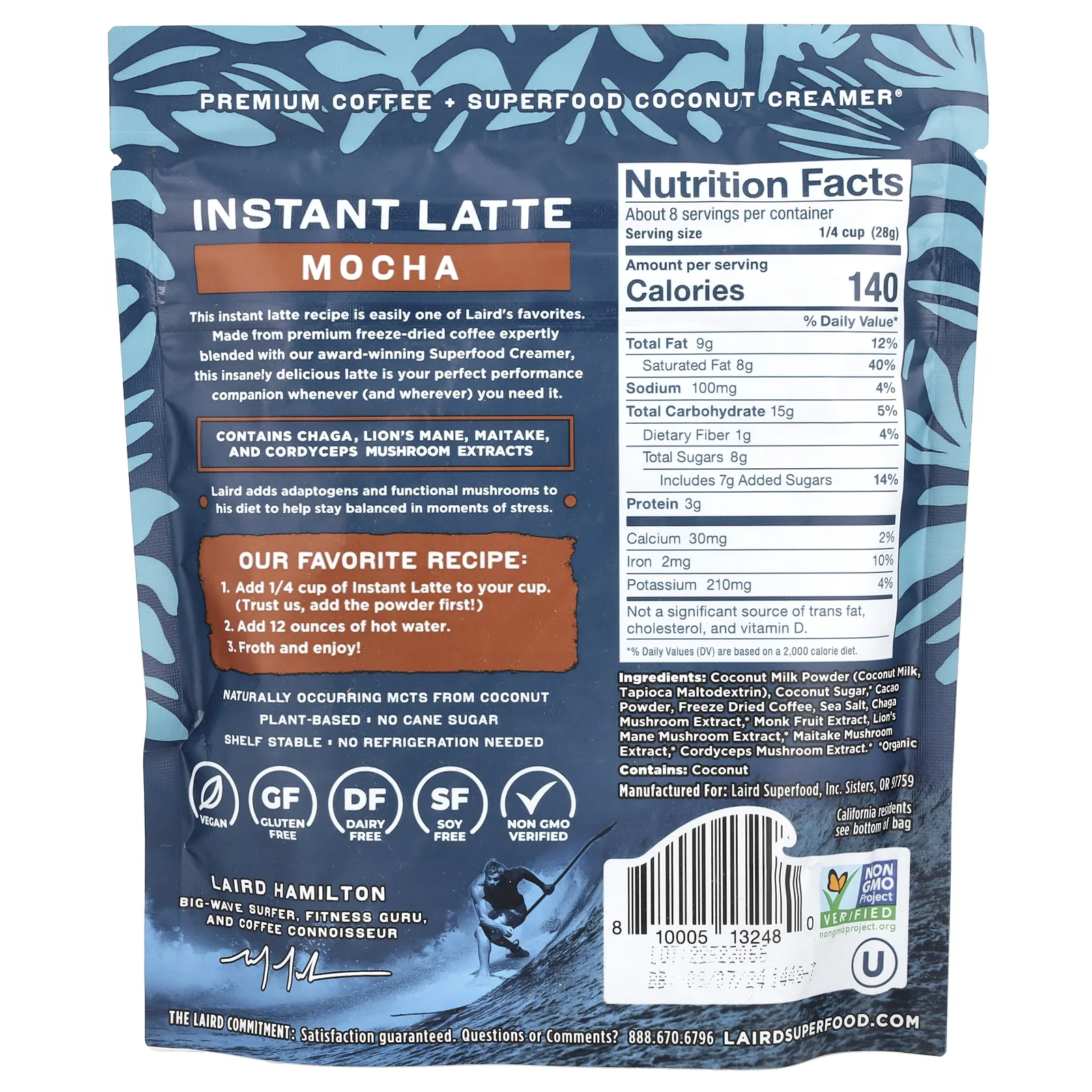 Laird Superfood, Растворимый латте, кофе + сливки + адаптогены, мокко, 227 г (8 унций)