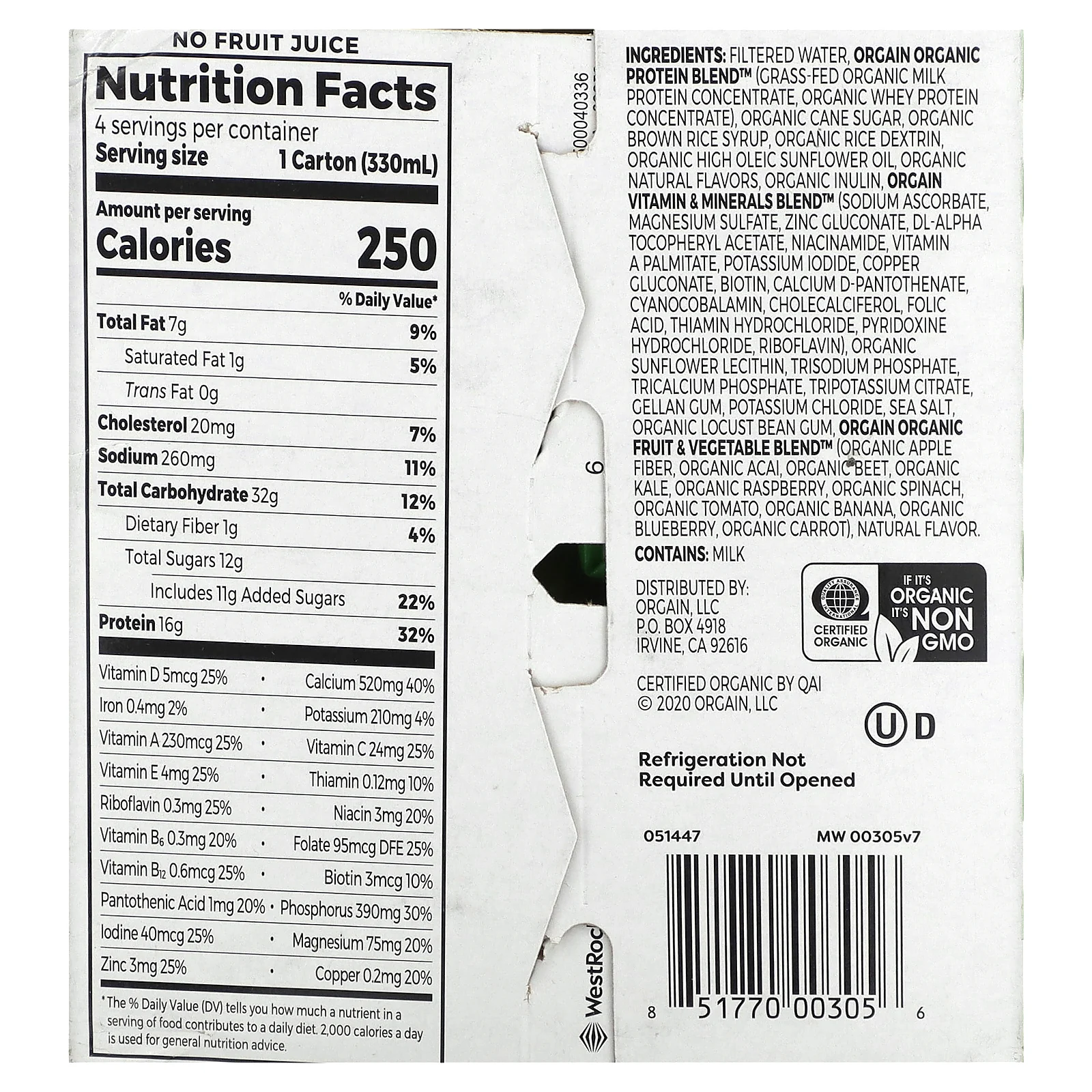 Orgain, Organic Nutrition, питательный коктейль, ледяной кофейный мокко, 4 пакетика, по 330 мл (11 жидк. Унций)