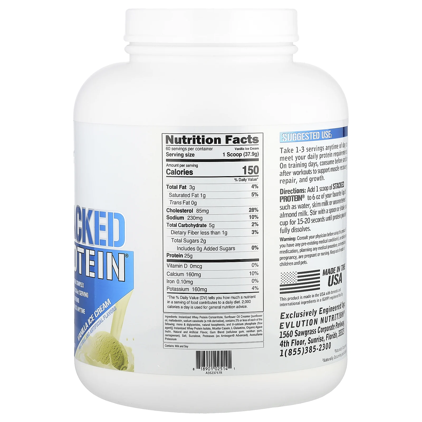 EVLution Nutrition, Stacked Protein, ванильное мороженое, 2268 кг (5 фунтов)