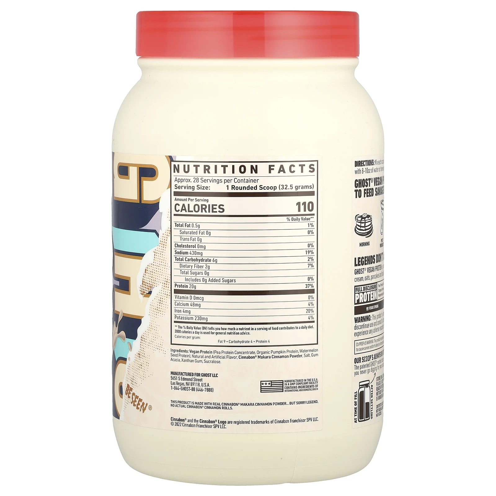 Ghost, Vegan Protein, Cinnabon®, 910 г (2 фунта)
