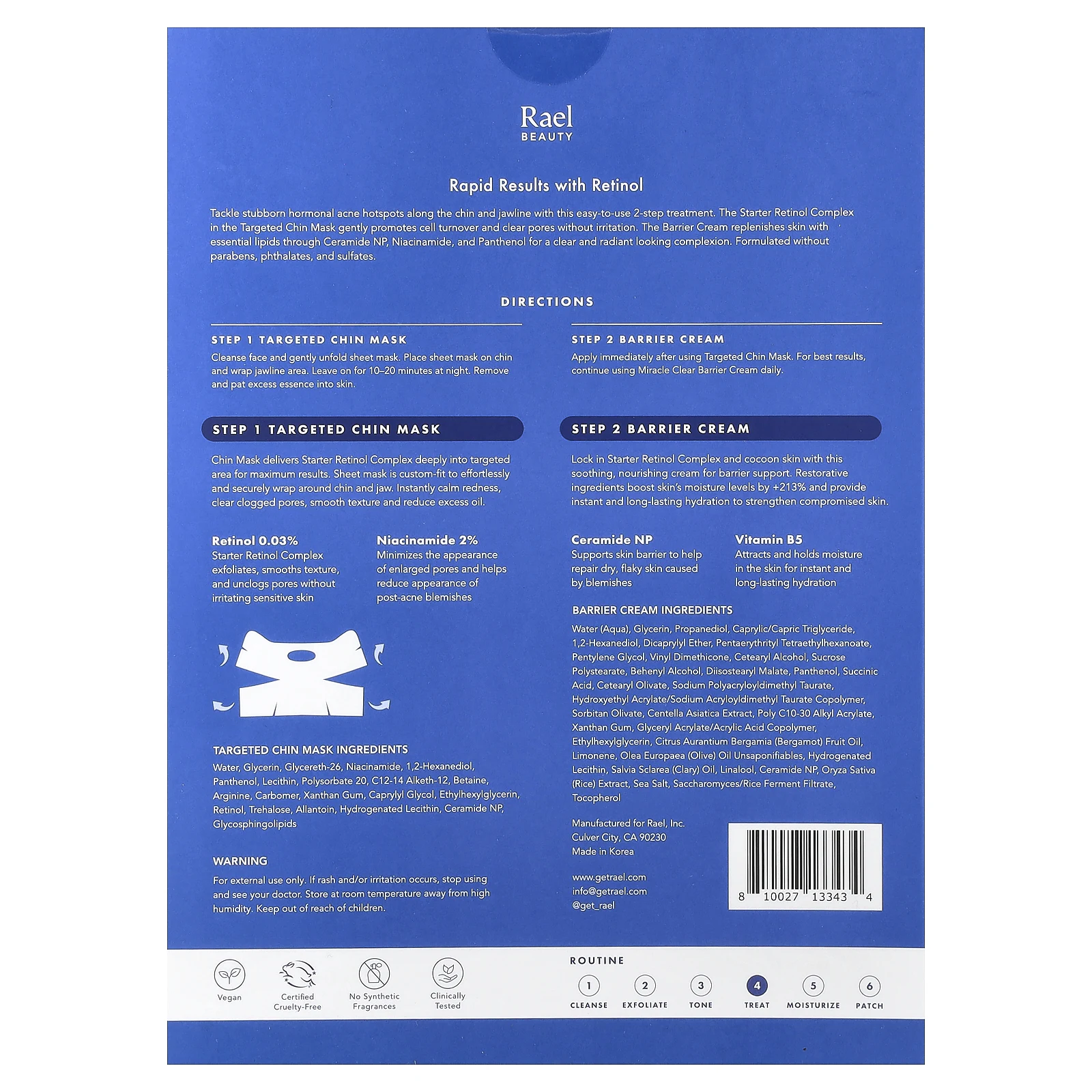 Rael, Miracle Clear, косметическая маска для подбородка с ретинолом, барьерный крем, набор из 10 предметов