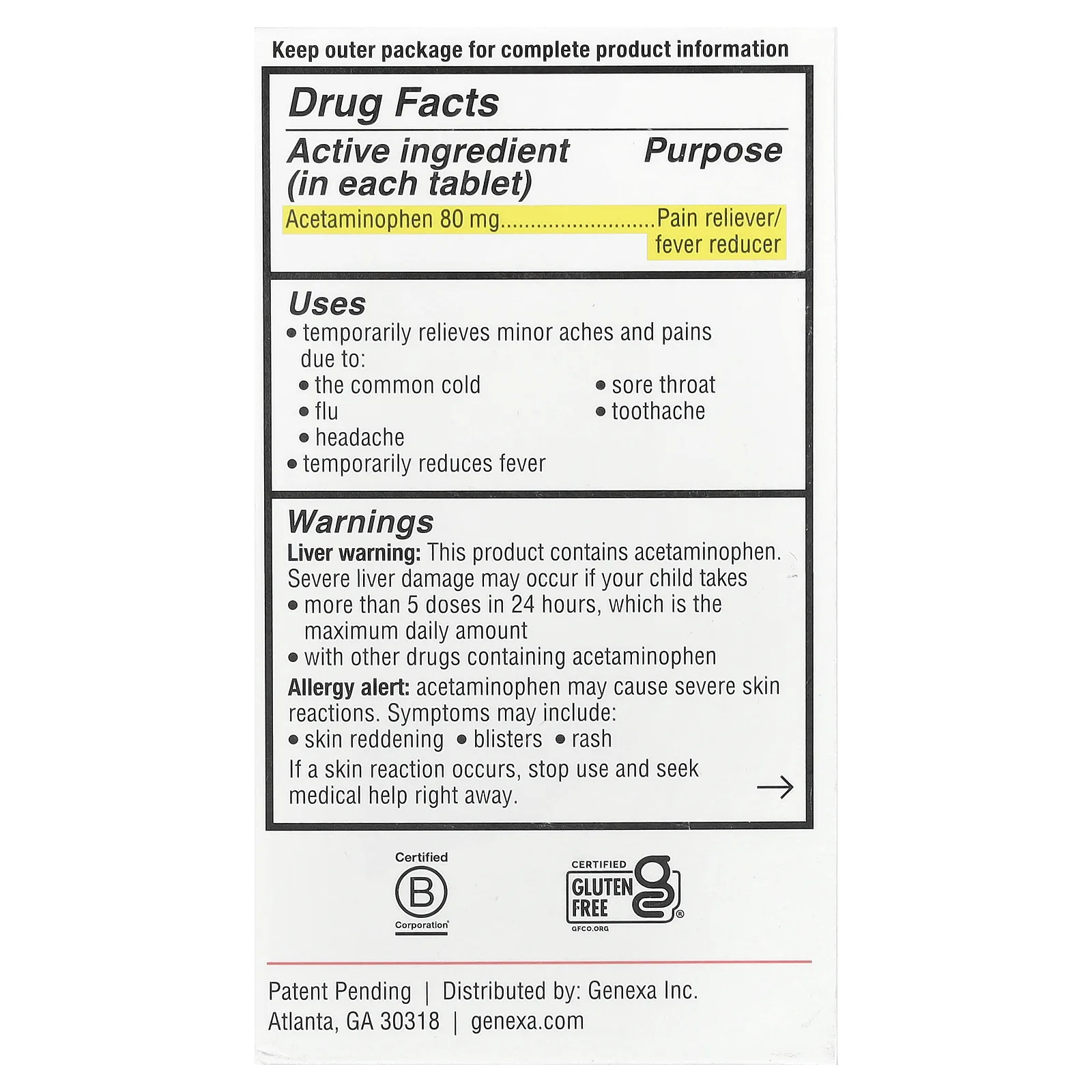 Genexa, Kids 'Pain & Fever, Ages 2-11, Grape, 80 мг, 24 жевательные таблетки