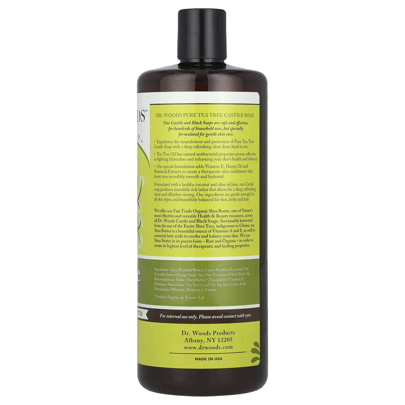 Dr. Woods, Кастильское мыло, чайное дерево и масло ши (ингредиент справедливой торговли), 946 мл (32 жидких унции)