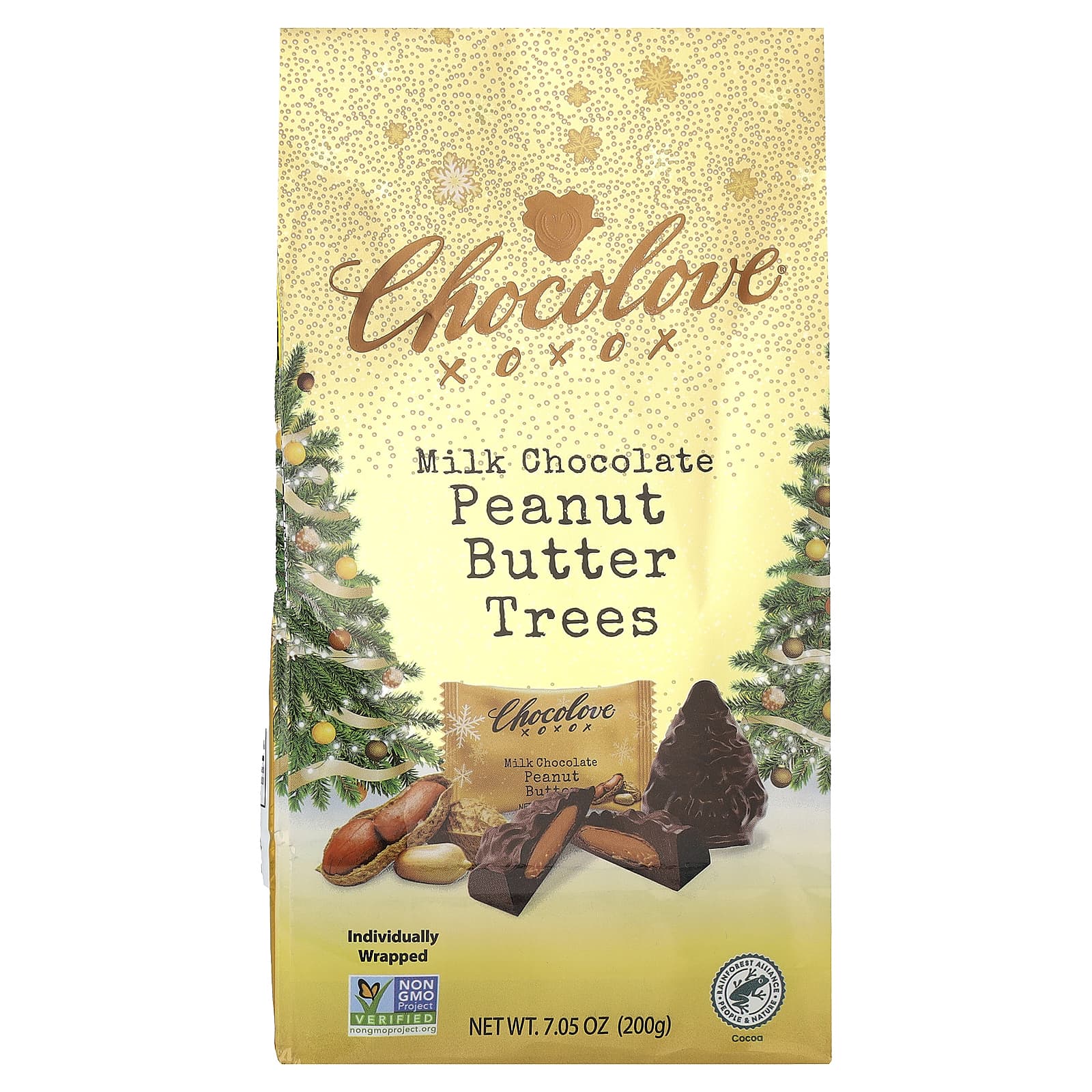 Chocolove, молочный шоколад с деревьями и арахисовой пастой, 200 г (7,05 унции)