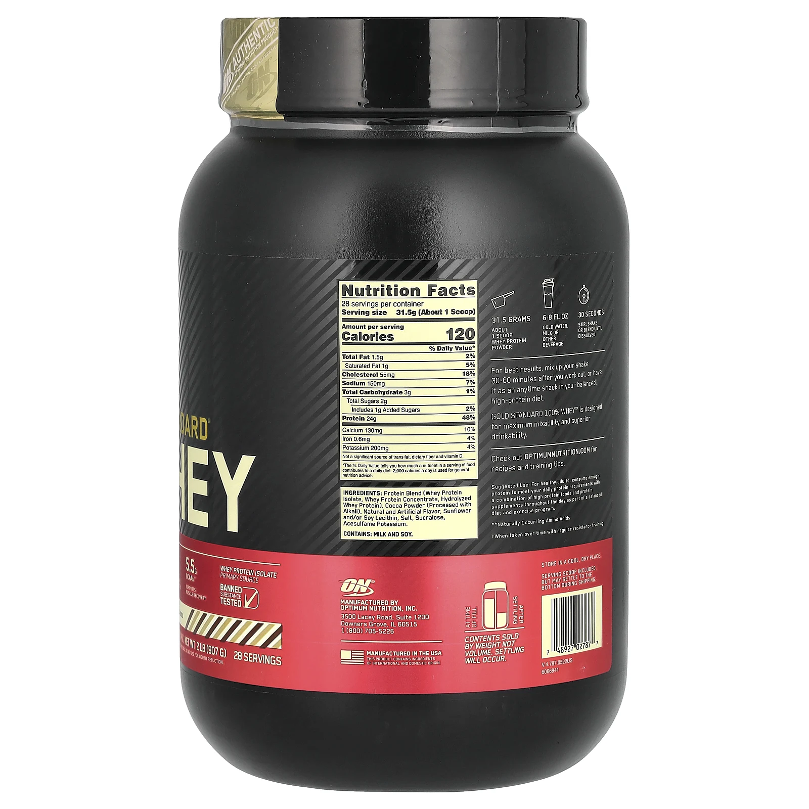 Optimum Nutrition, Gold Standard 100% Whey, протеиновая сыворотка со вкусом мороженого, 907 г (2 фунта)