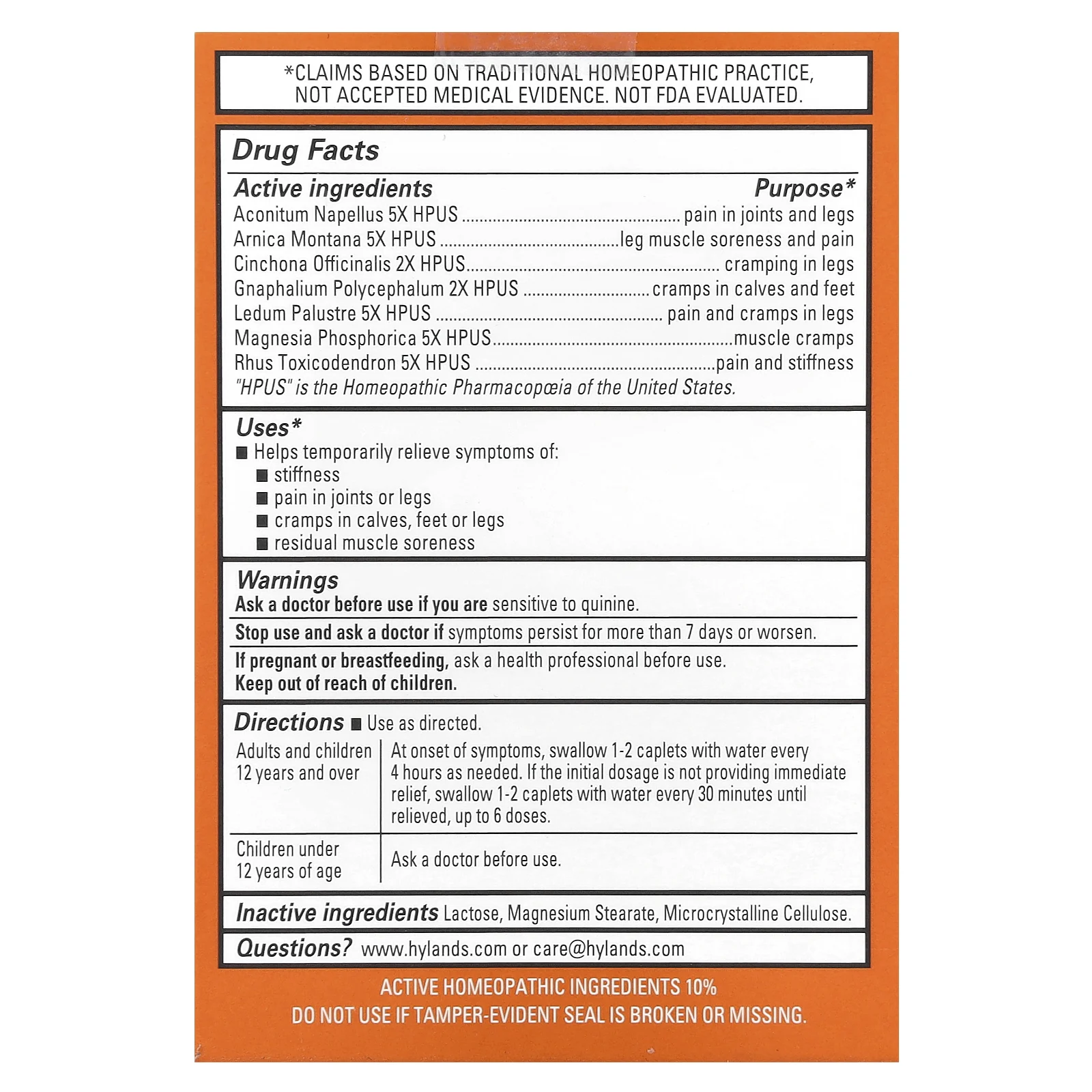 Hyland's Naturals, Судороги ног + арника, 40 капсул