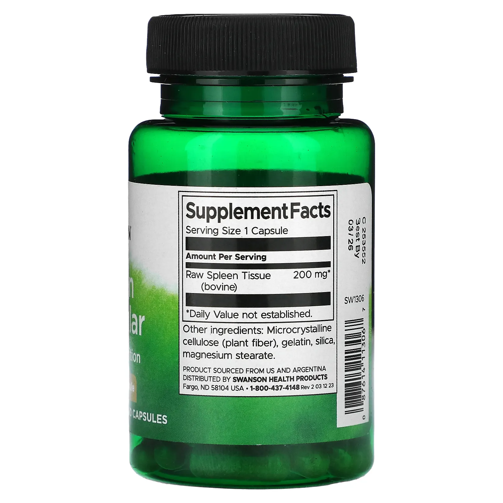 Swanson, Железа селезенки, 200 мг, 60 капсул